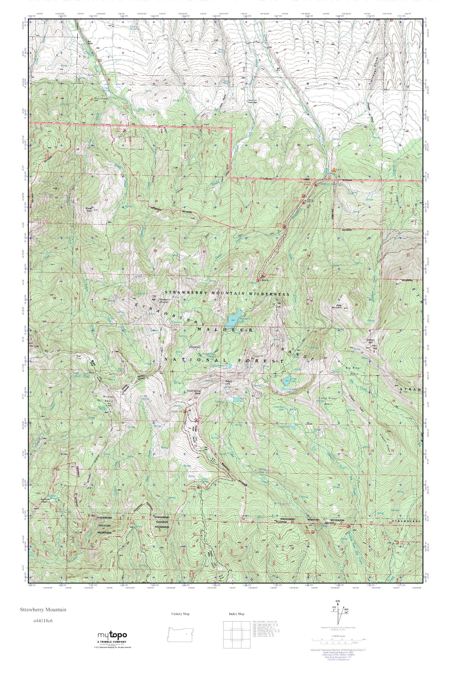 MyTopo Strawberry Mountain, Oregon USGS Quad Topo Map