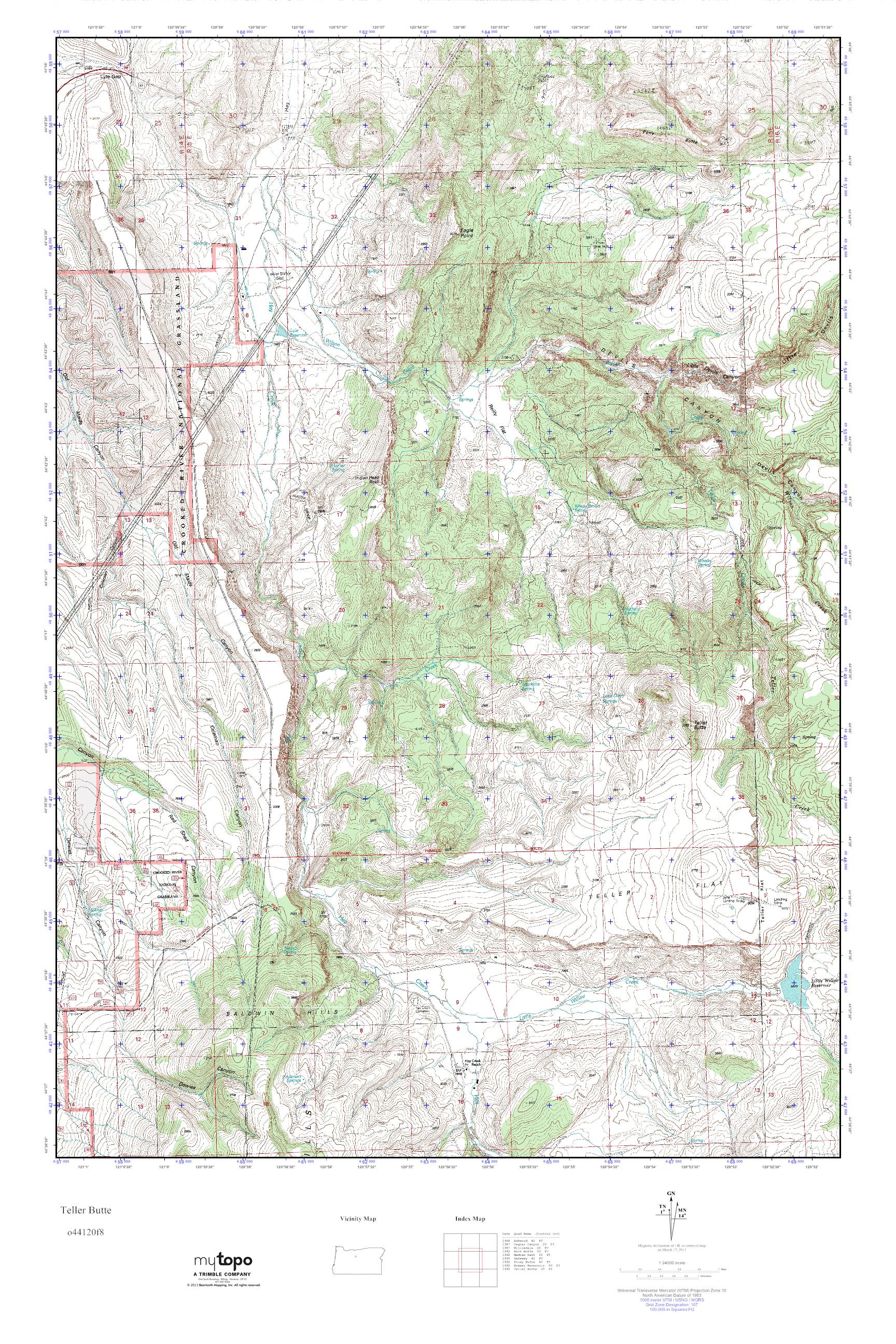 MyTopo Teller Butte, Oregon USGS Quad Topo Map