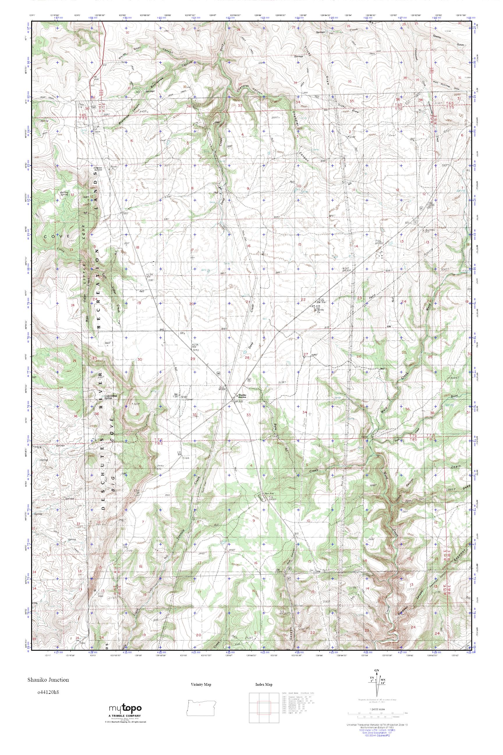 MyTopo Shaniko Junction, Oregon USGS Quad Topo Map