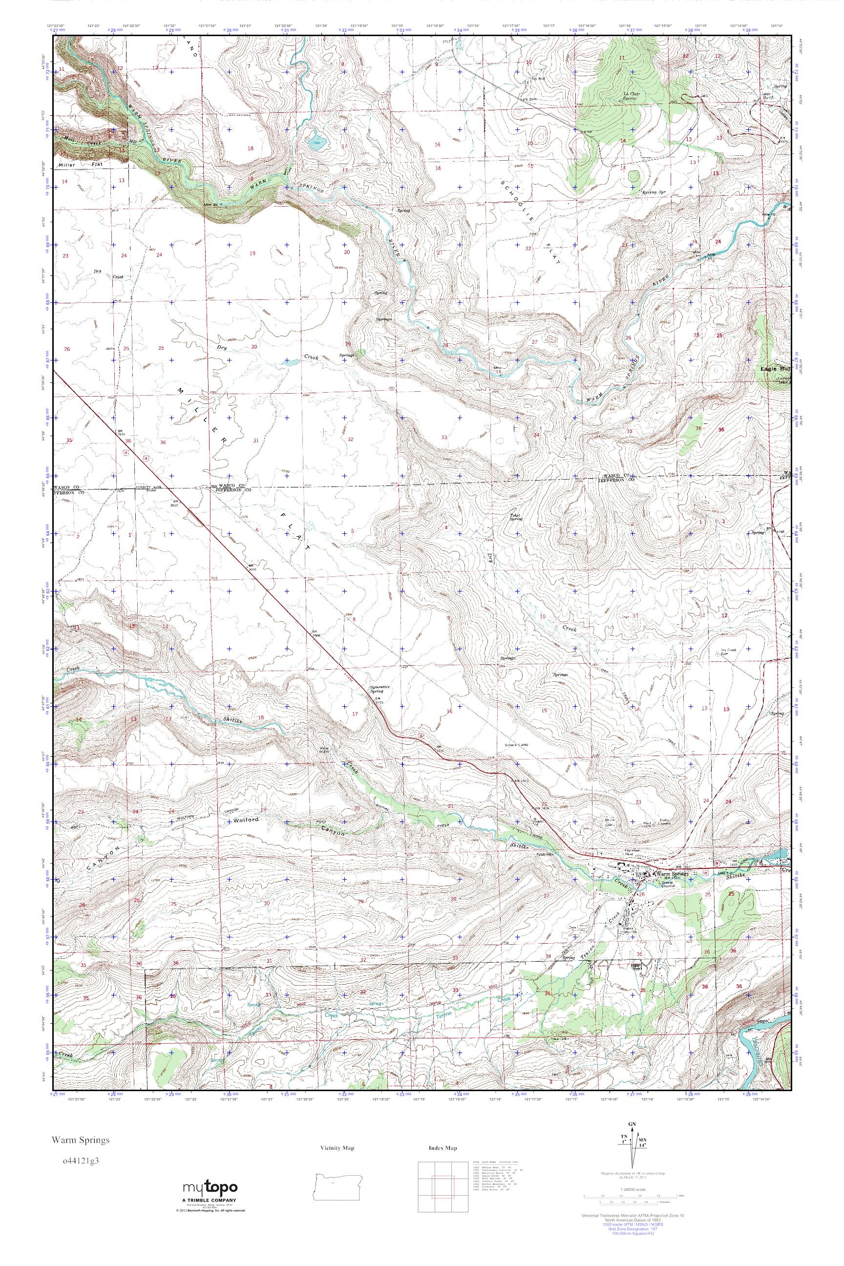 MyTopo Warm Springs, Oregon USGS Quad Topo Map