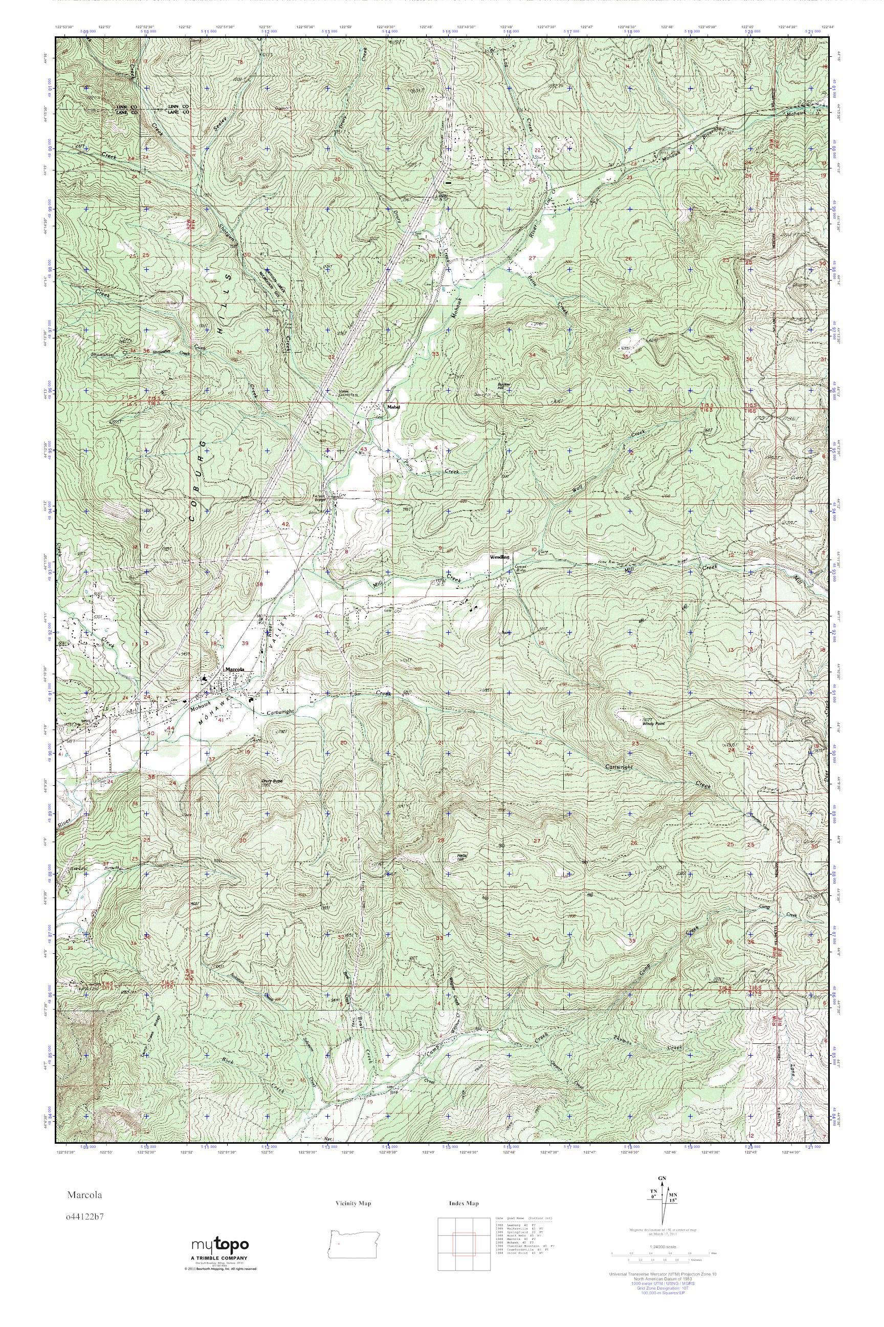 MyTopo Marcola, Oregon USGS Quad Topo Map