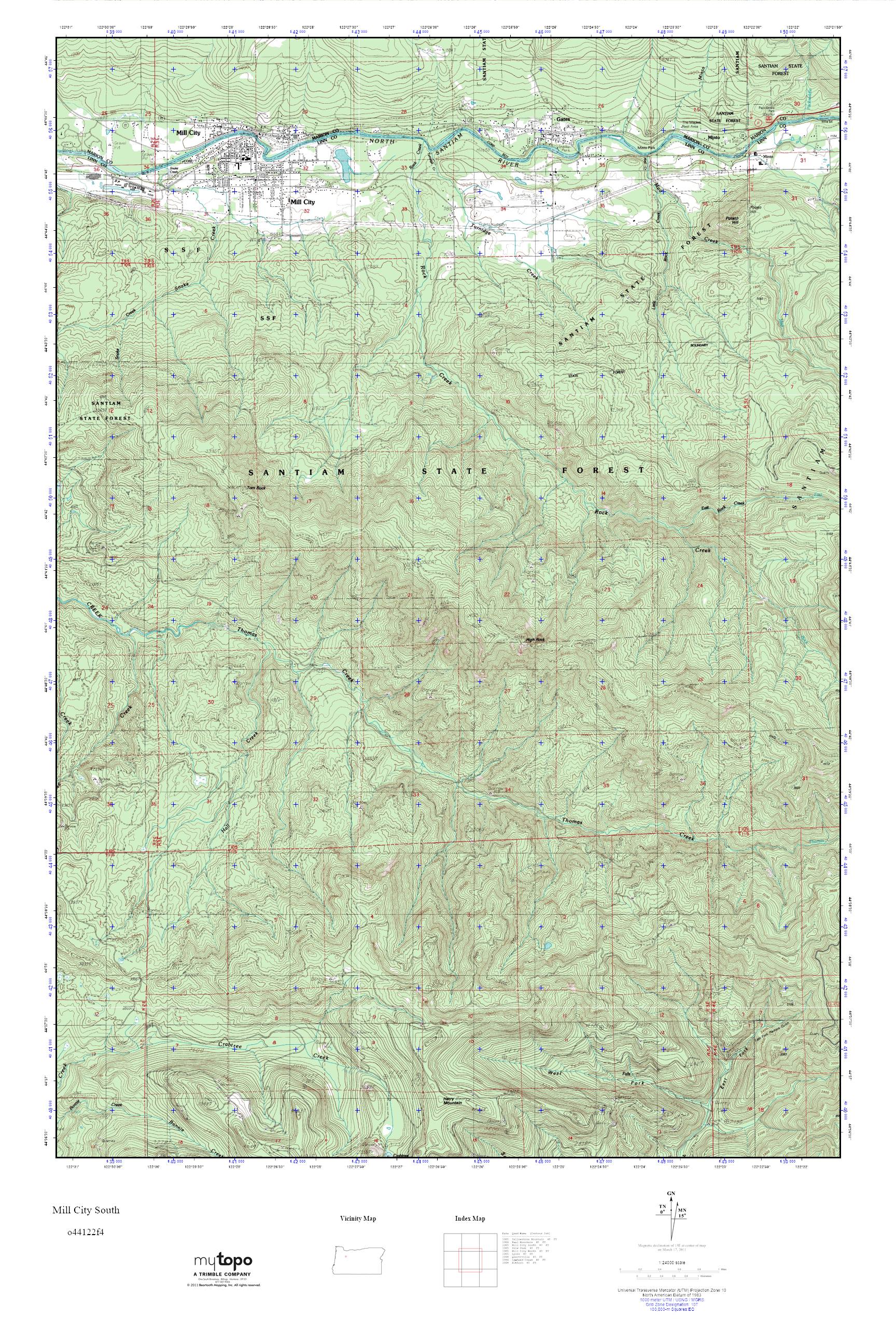 MyTopo Mill City South, Oregon USGS Quad Topo Map