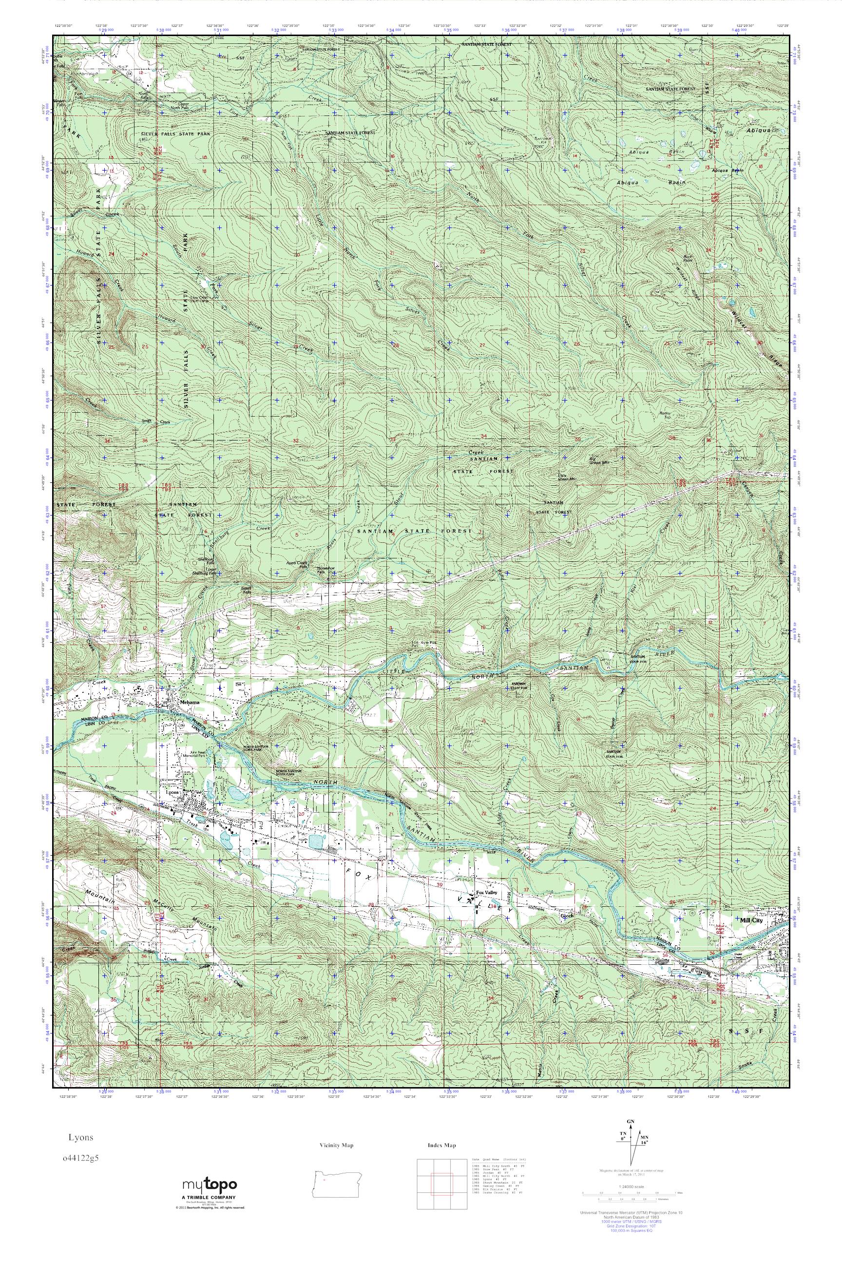 MyTopo Lyons, Oregon USGS Quad Topo Map