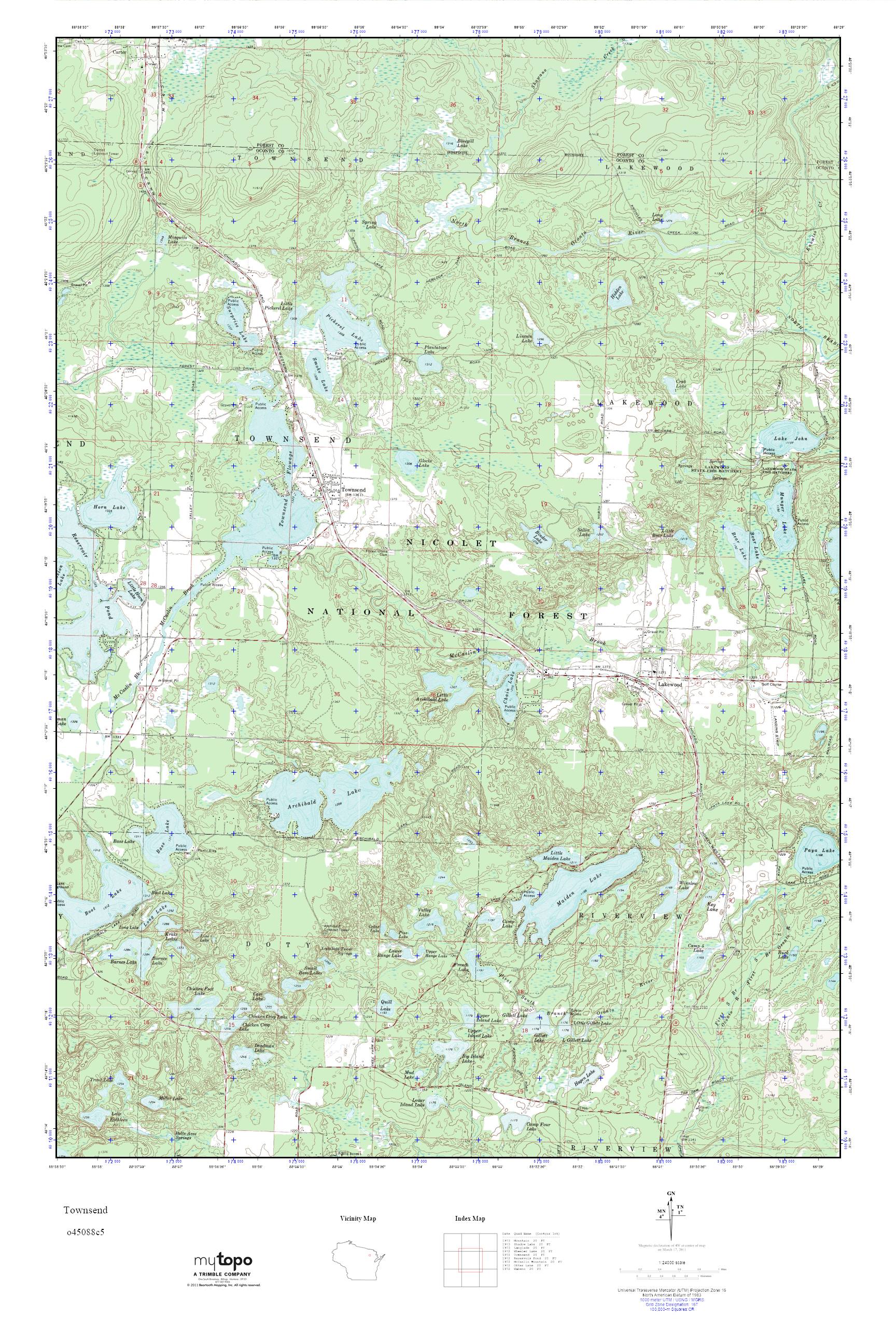 MyTopo Townsend, Wisconsin USGS Quad Topo Map