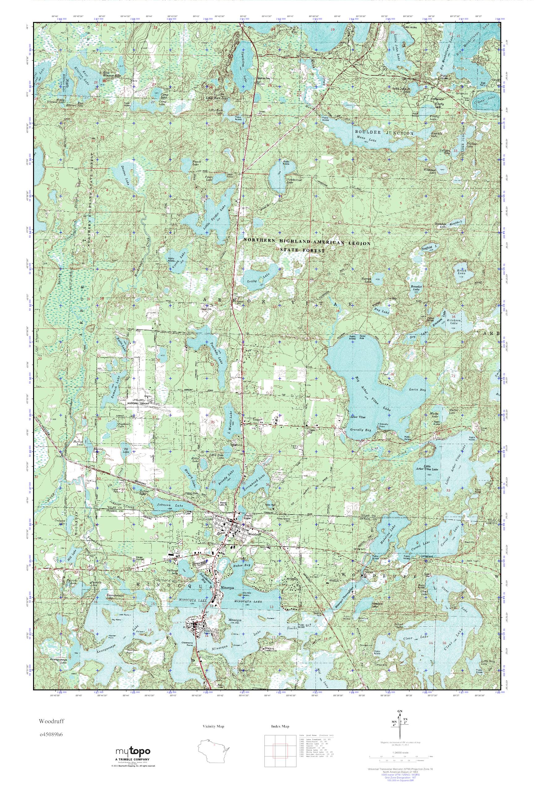 MyTopo Woodruff, Wisconsin USGS Quad Topo Map