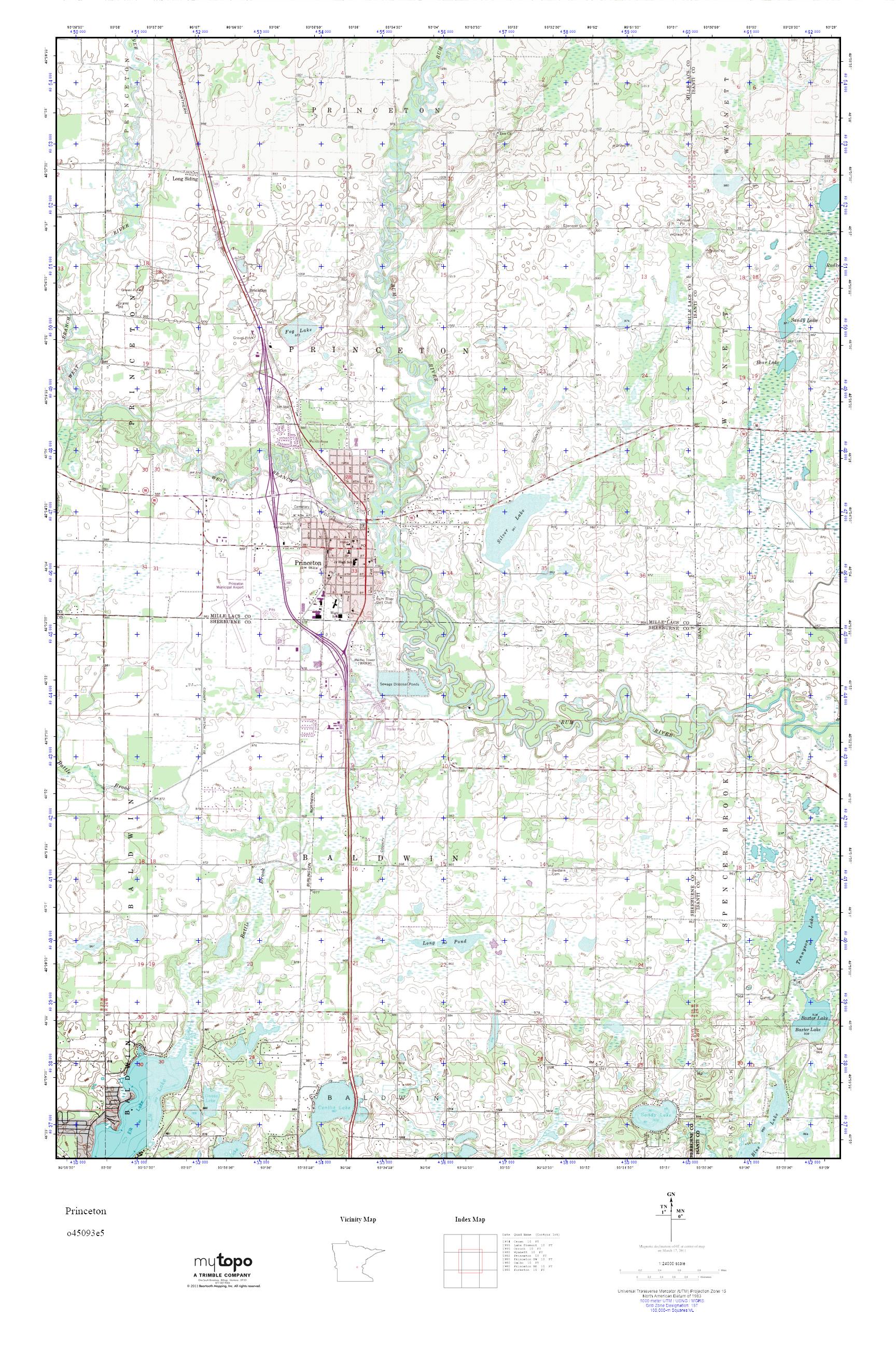 MyTopo Princeton, Minnesota USGS Quad Topo Map