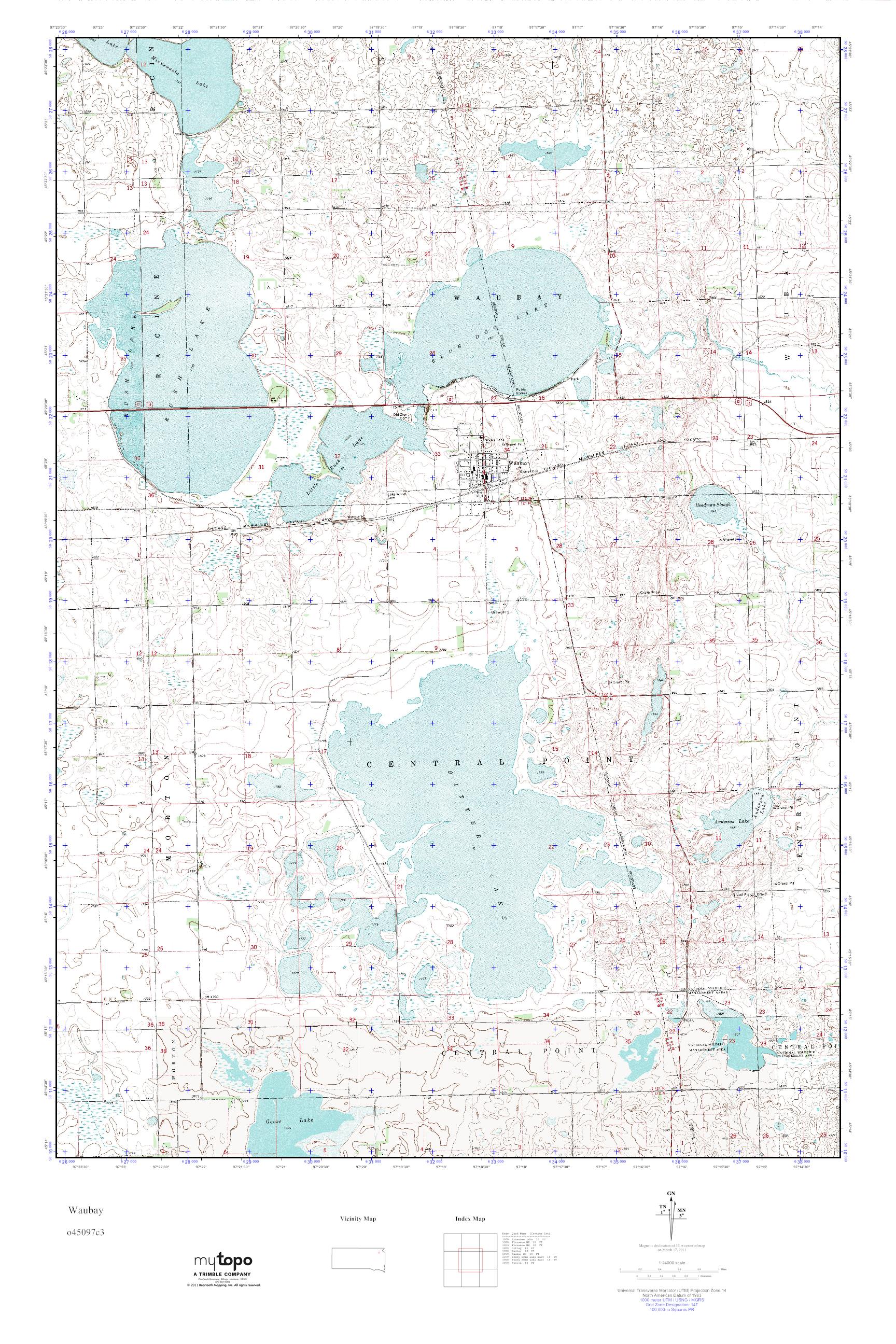 MyTopo Waubay, South Dakota USGS Quad Topo Map