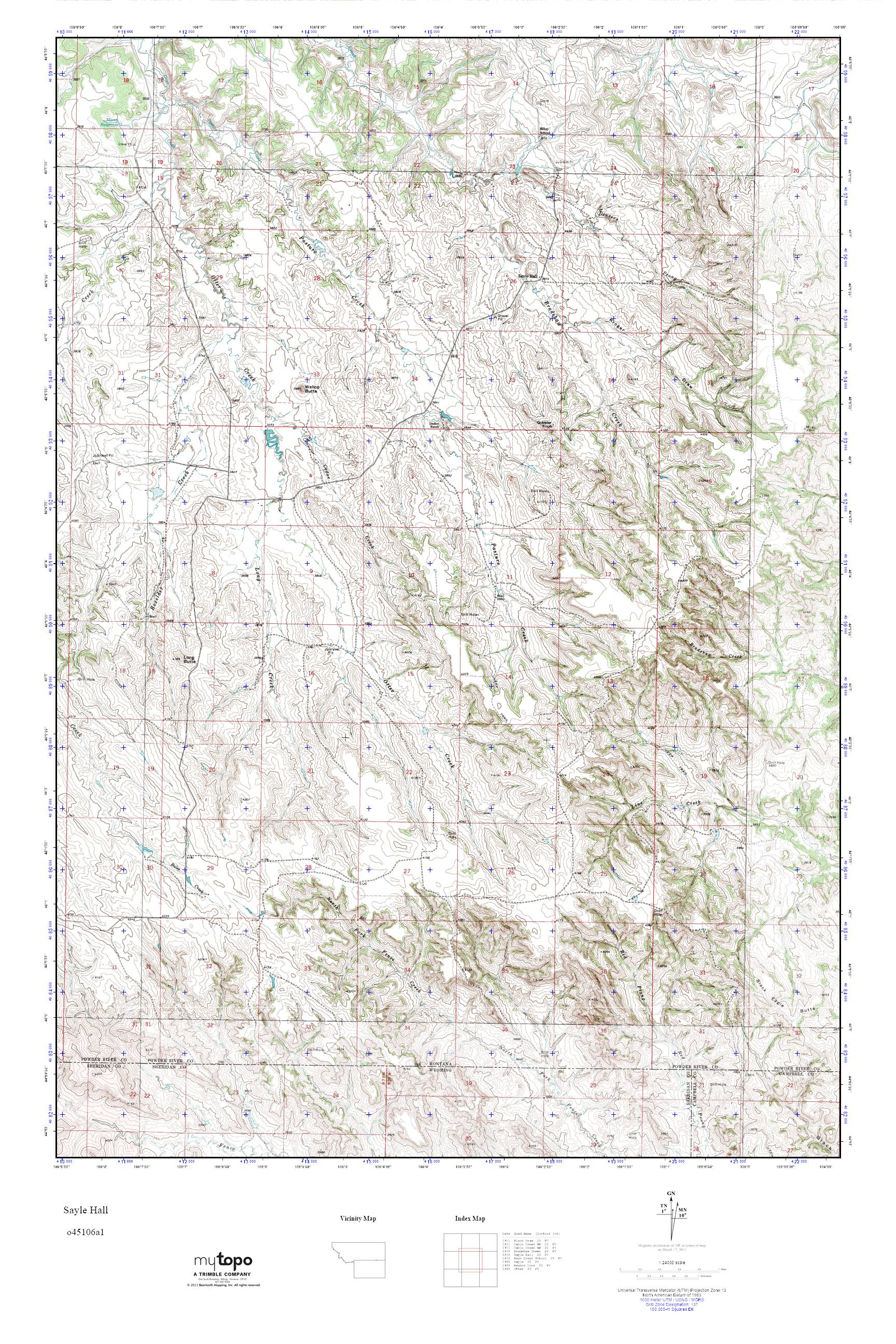 MyTopo Sayle Hall, Montana USGS Quad Topo Map