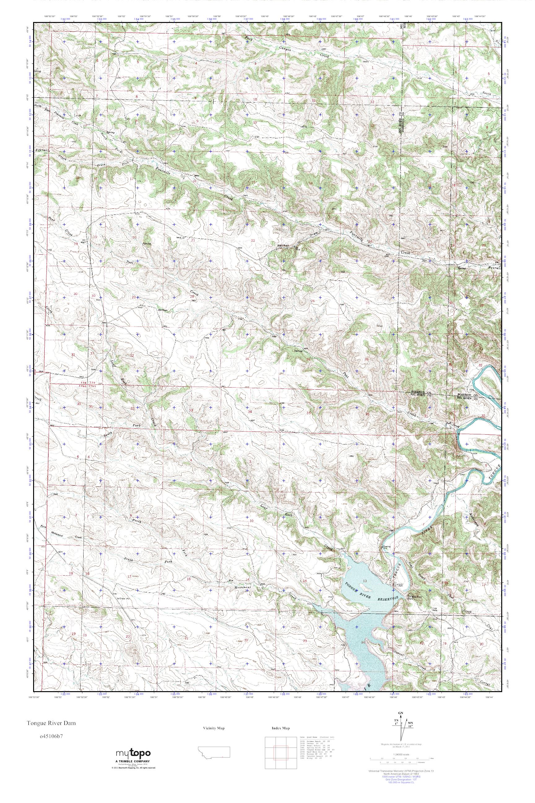 MyTopo Tongue River Dam, Montana USGS Quad Topo Map