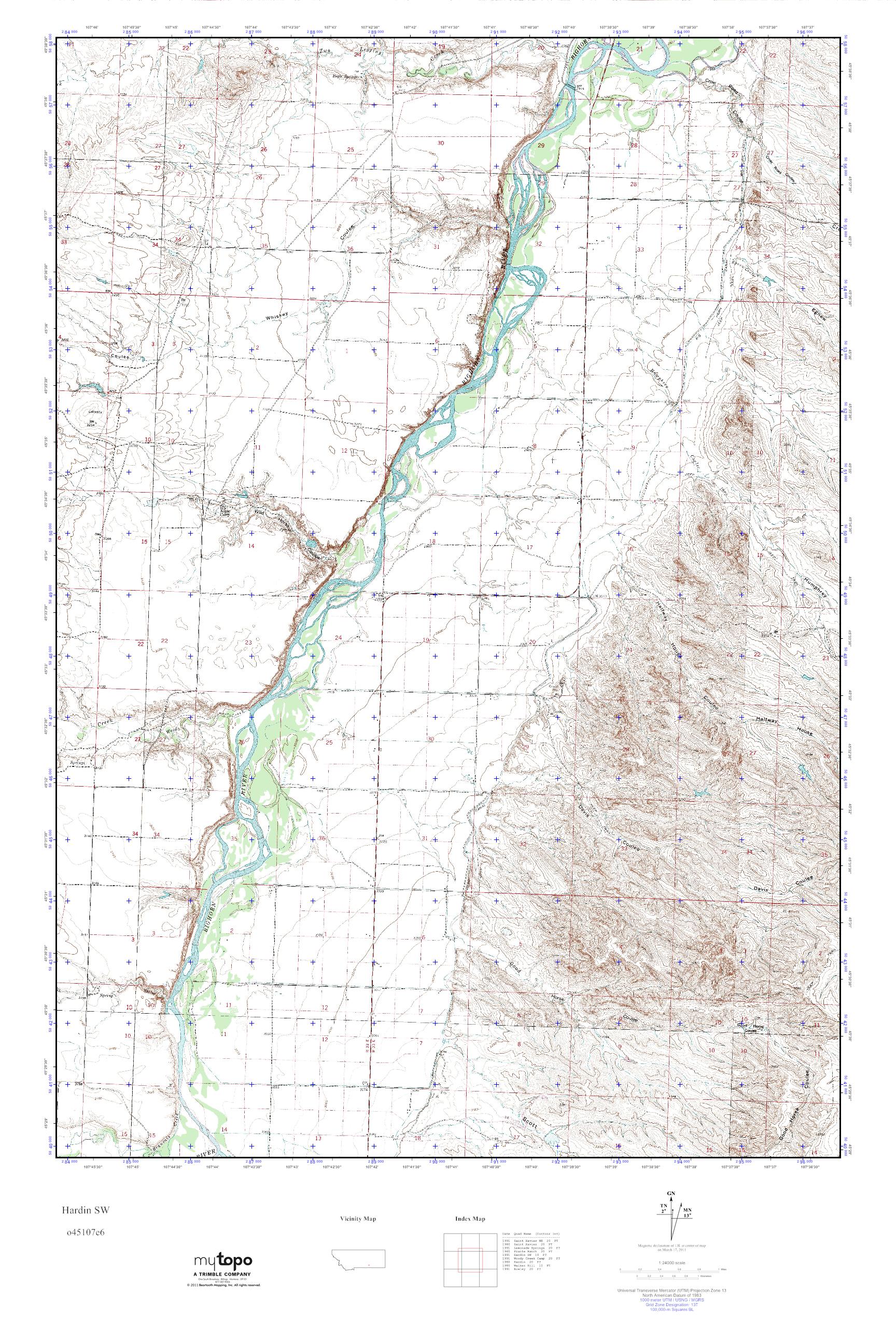 MyTopo Hardin SW, Montana USGS Quad Topo Map