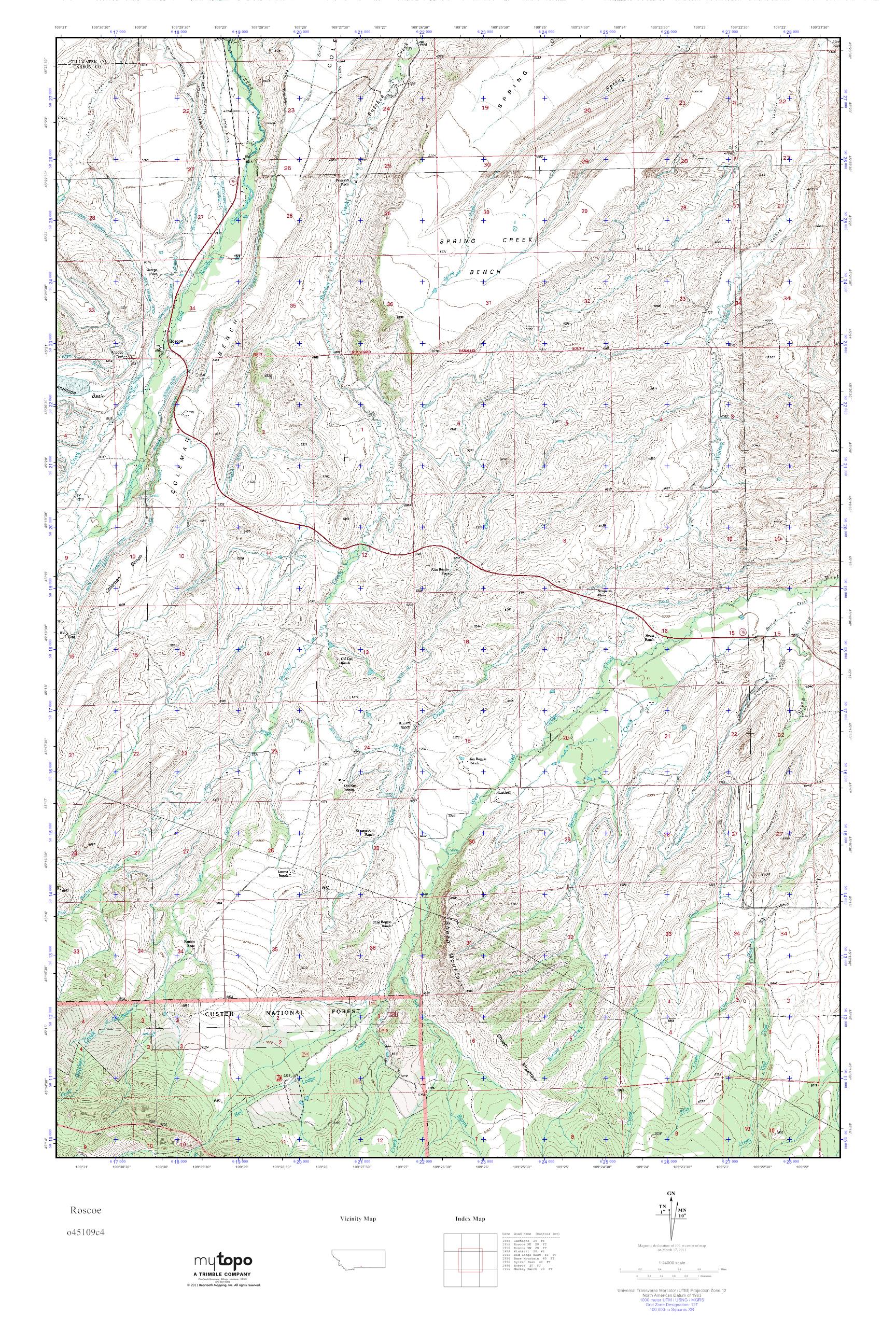 MyTopo Roscoe, Montana USGS Quad Topo Map