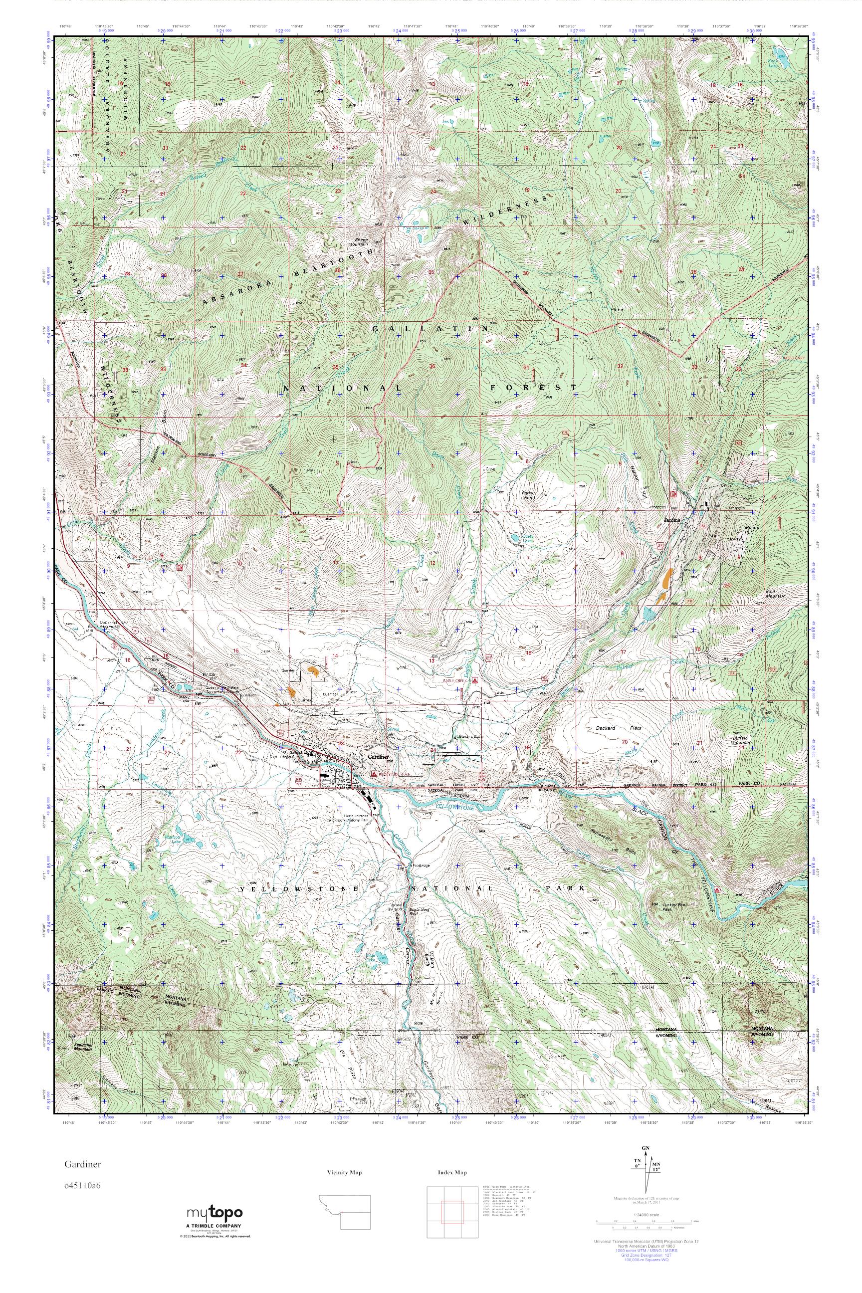 MyTopo Gardiner, Montana USGS Quad Topo Map