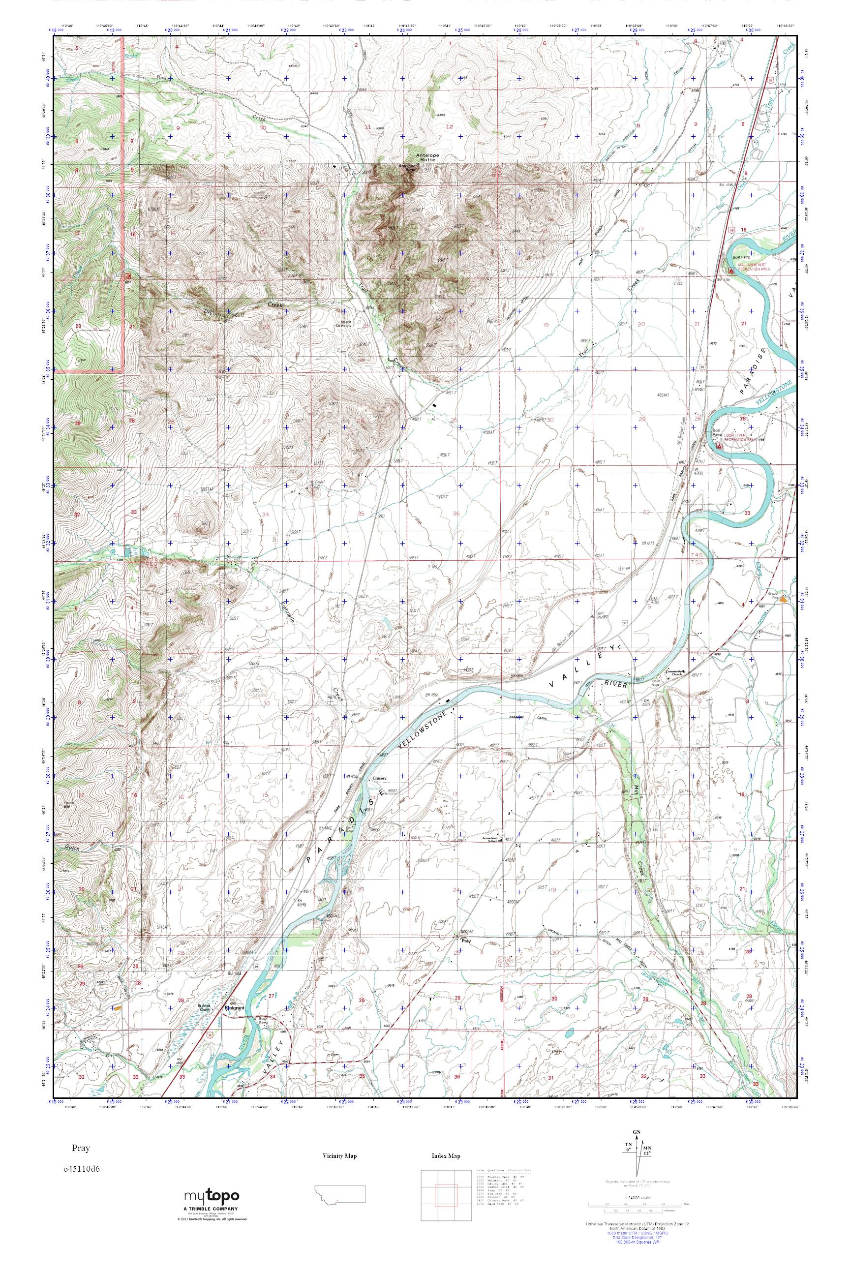 MyTopo Pray, Montana USGS Quad Topo Map