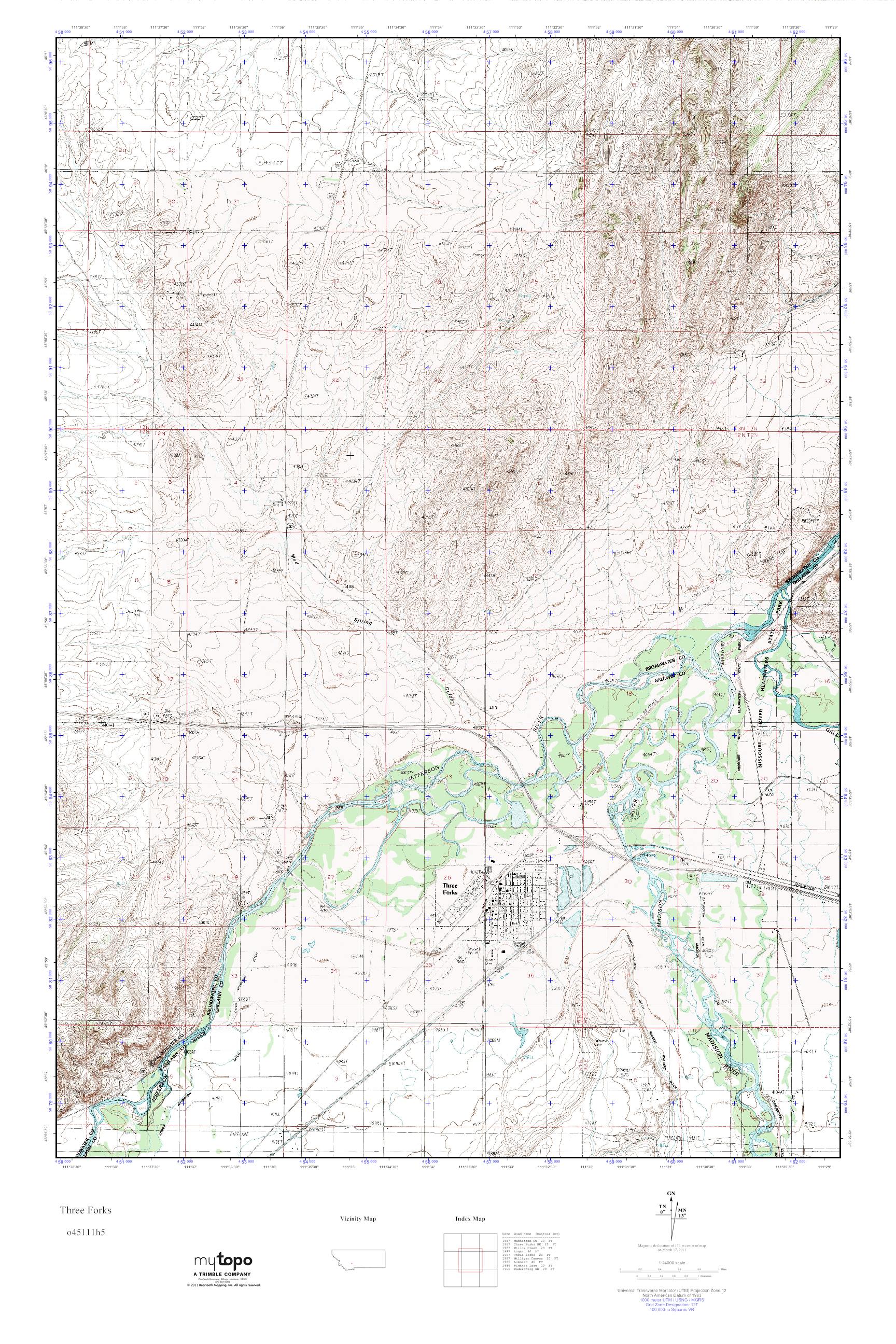 MyTopo Three Forks, Montana USGS Quad Topo Map