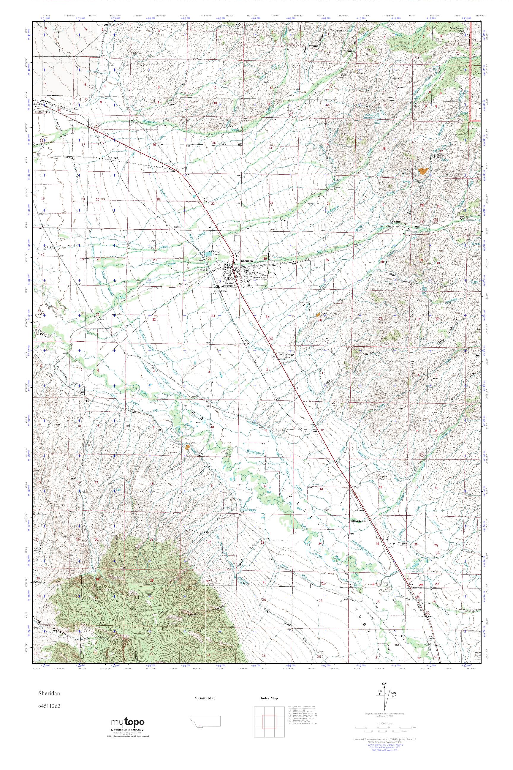MyTopo Sheridan, Montana USGS Quad Topo Map
