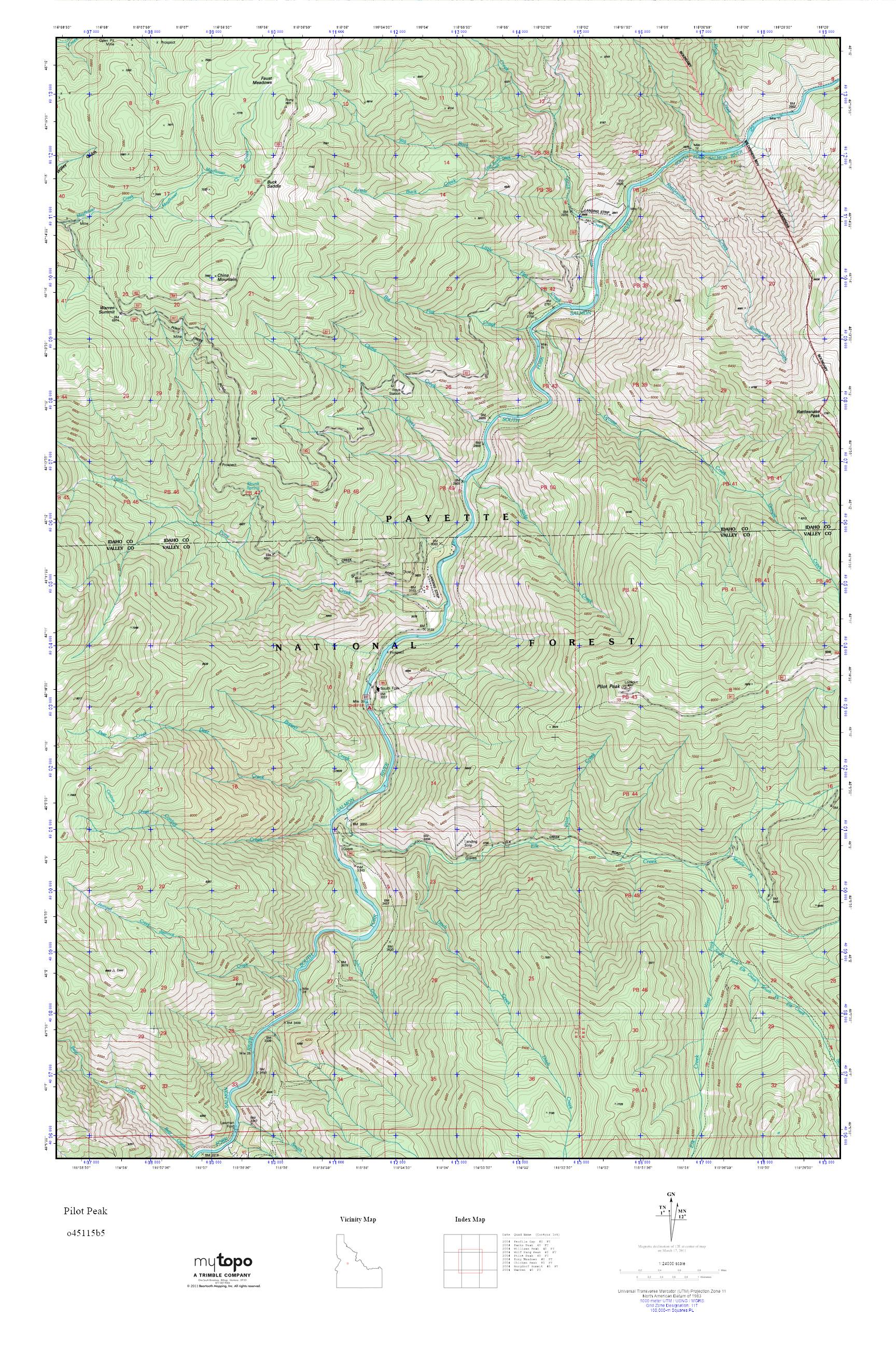 MyTopo Pilot Peak, Idaho USGS Quad Topo Map