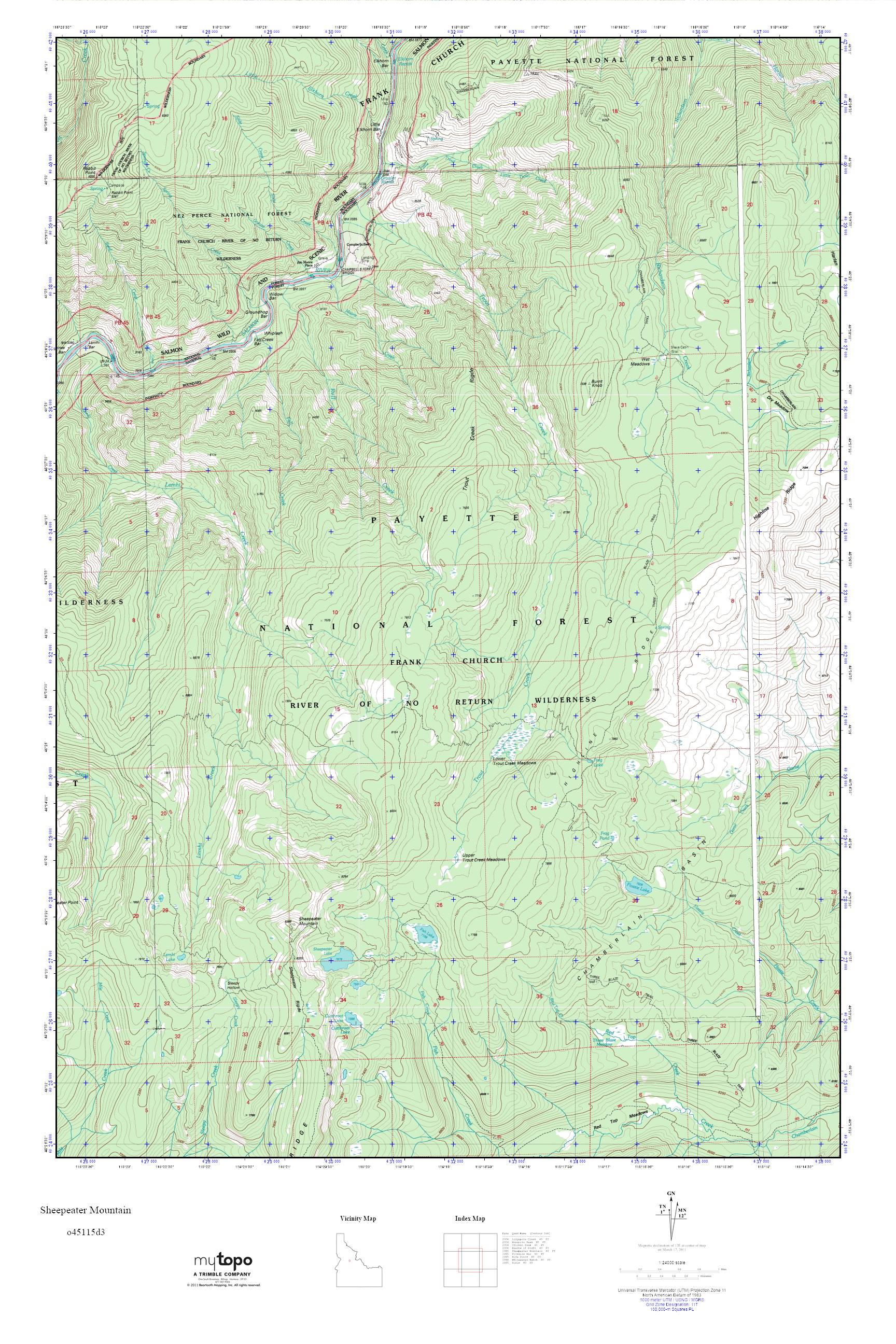 MyTopo Sheepeater Mountain, Idaho USGS Quad Topo Map
