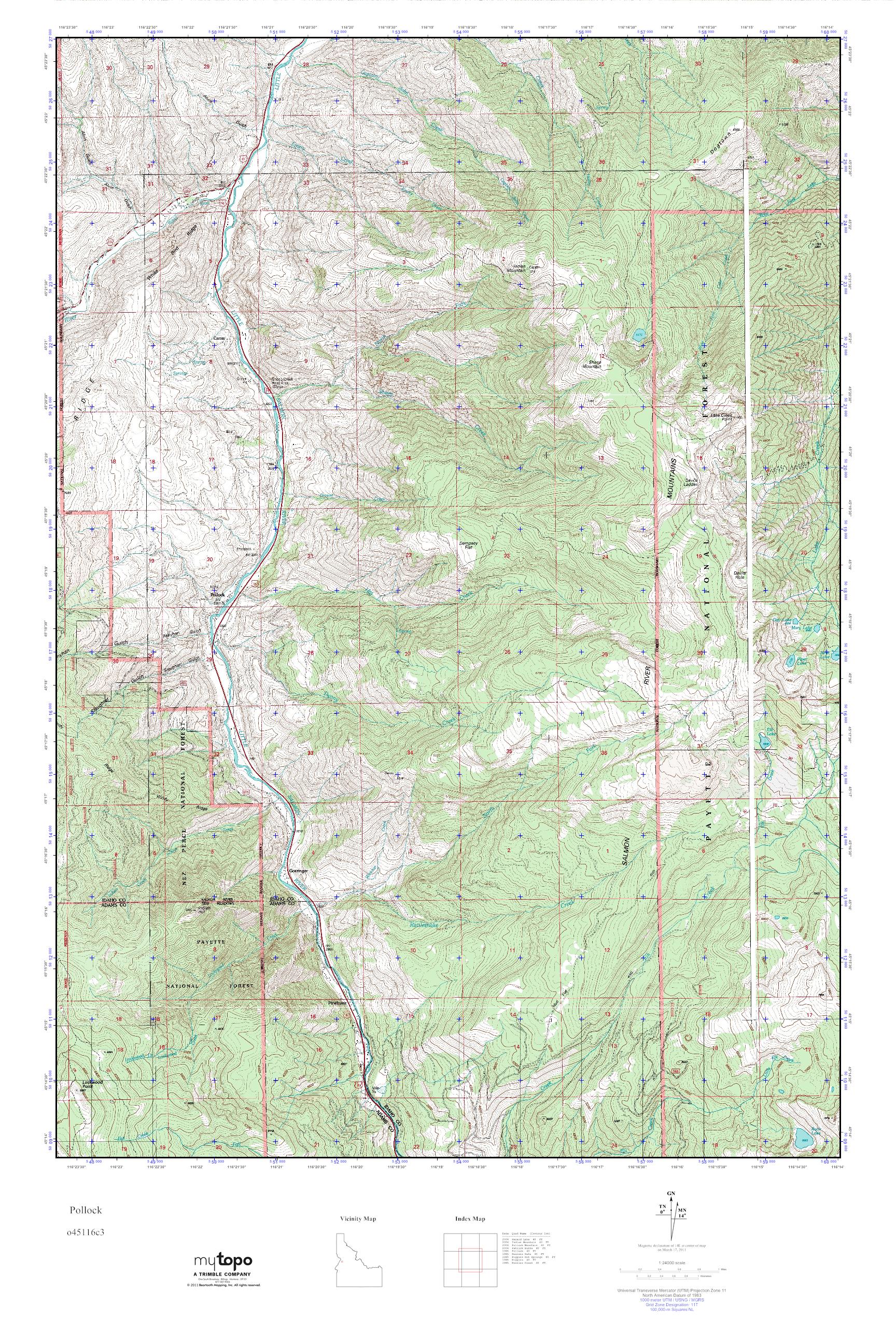 MyTopo Pollock, Idaho USGS Quad Topo Map