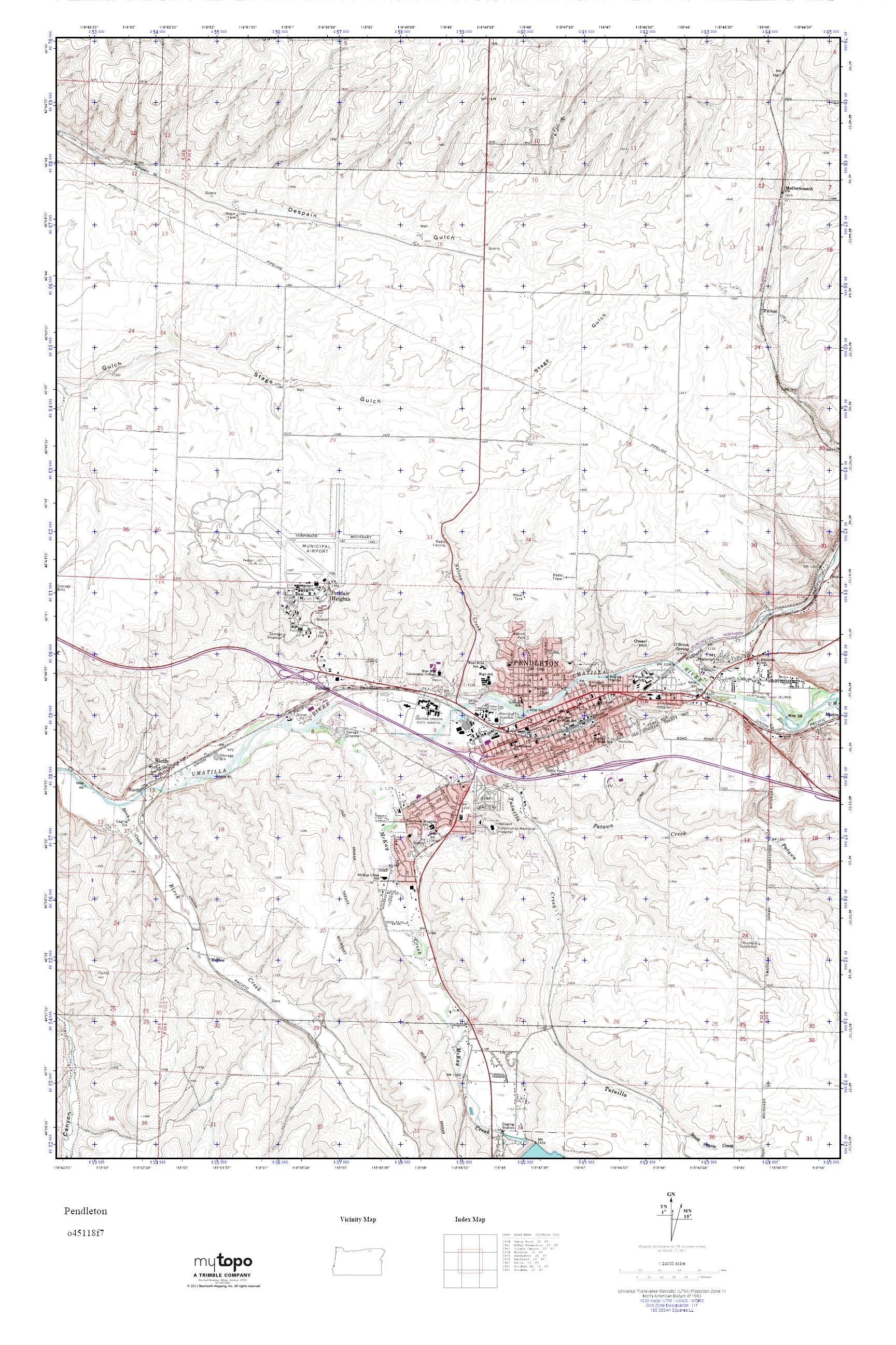 MyTopo Pendleton, Oregon USGS Quad Topo Map