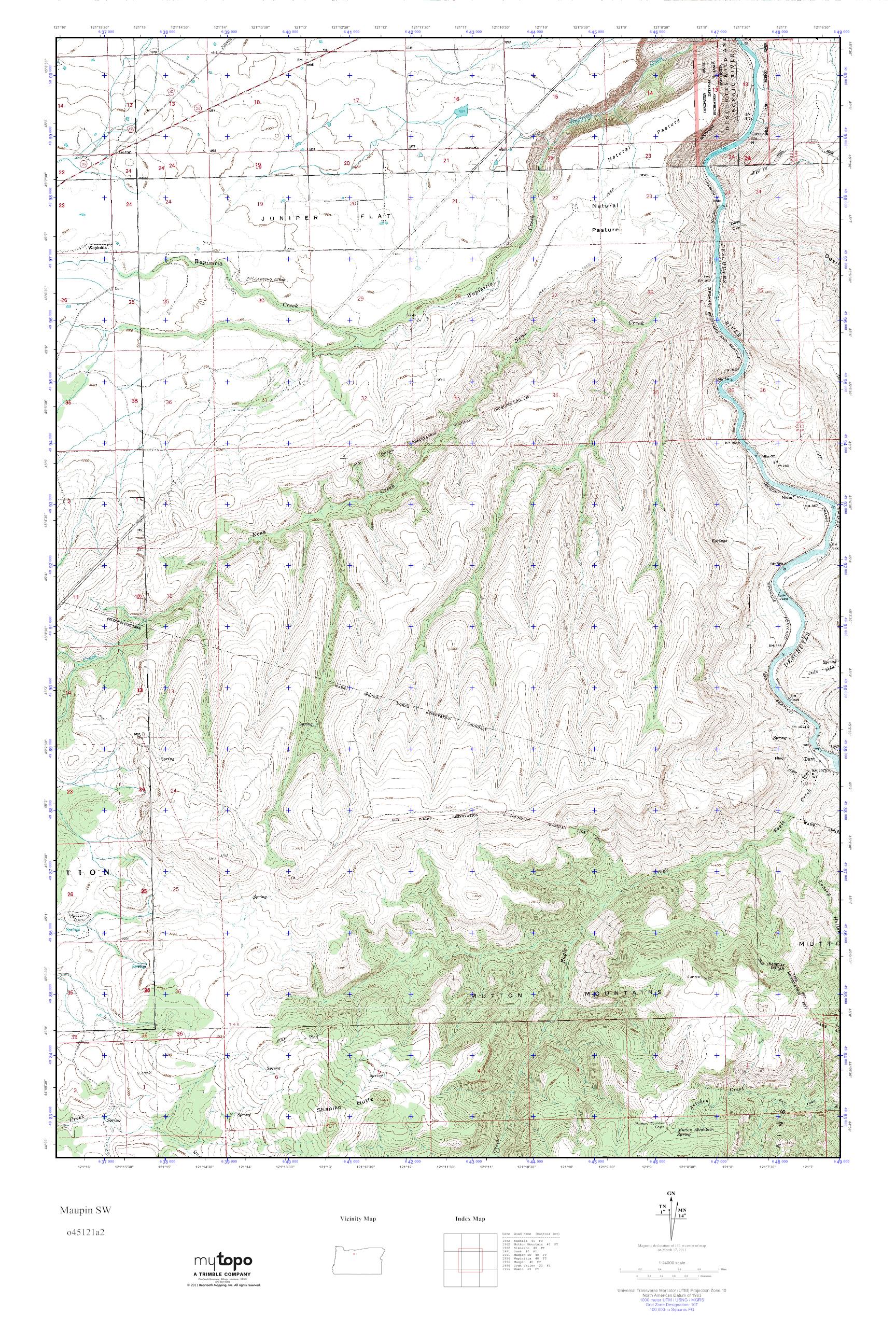 MyTopo Maupin SW, Oregon USGS Quad Topo Map