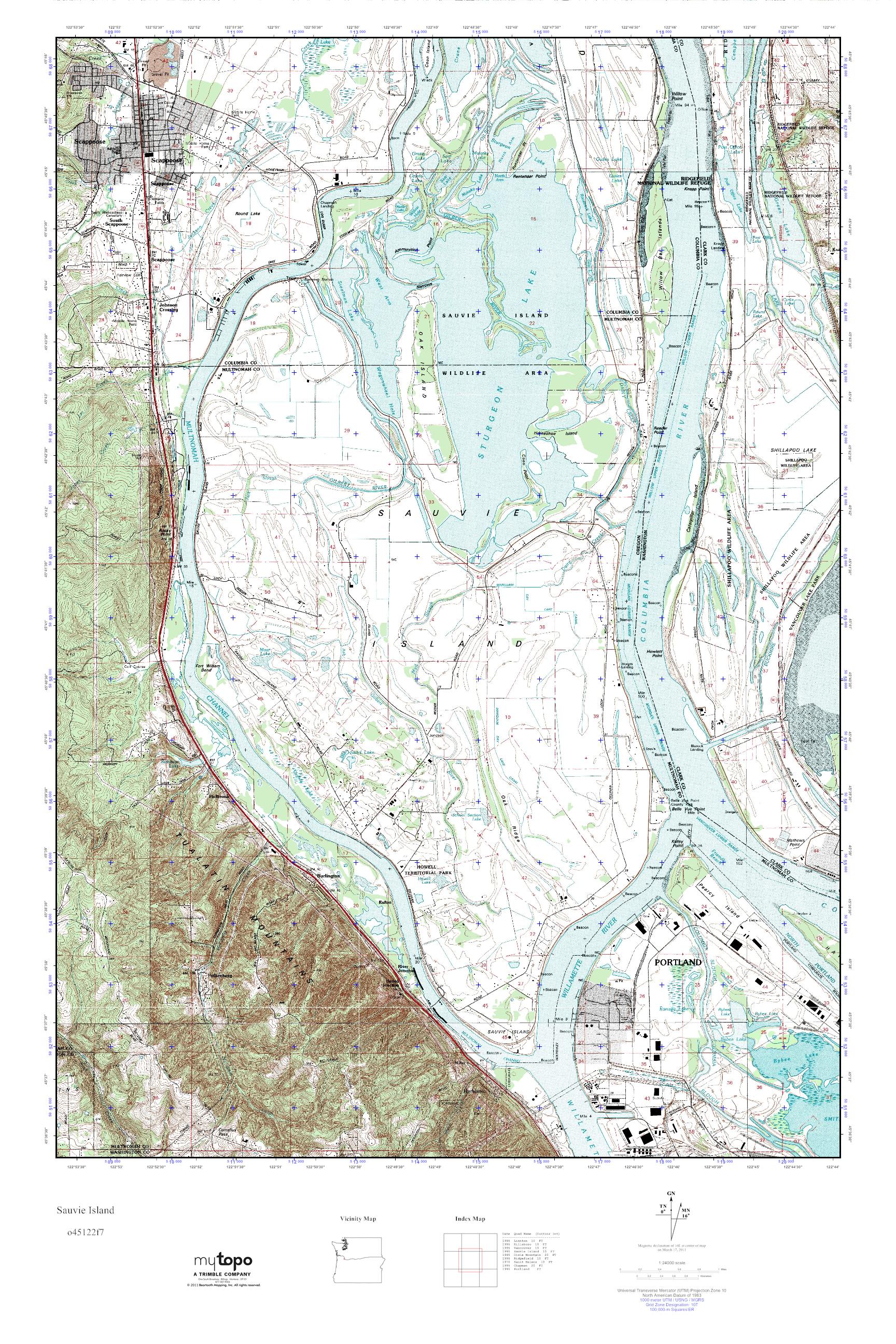 MyTopo Sauvie Island, Washington USGS Quad Topo Map