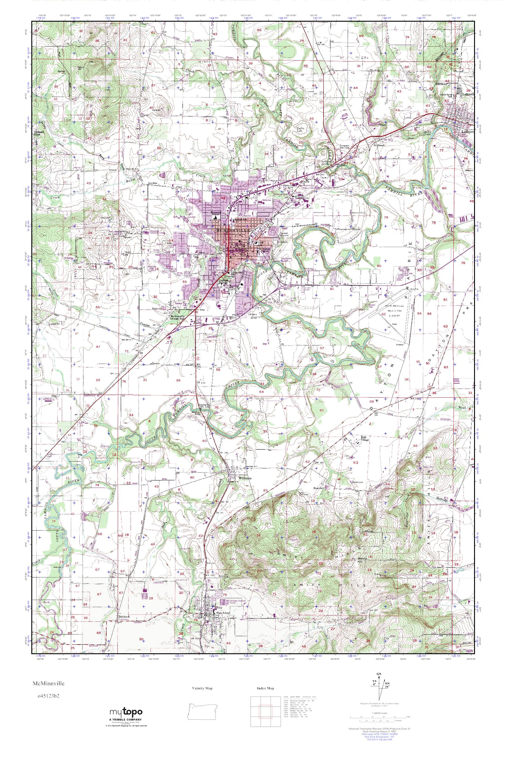 MyTopo McMinnville, Oregon USGS Quad Topo Map