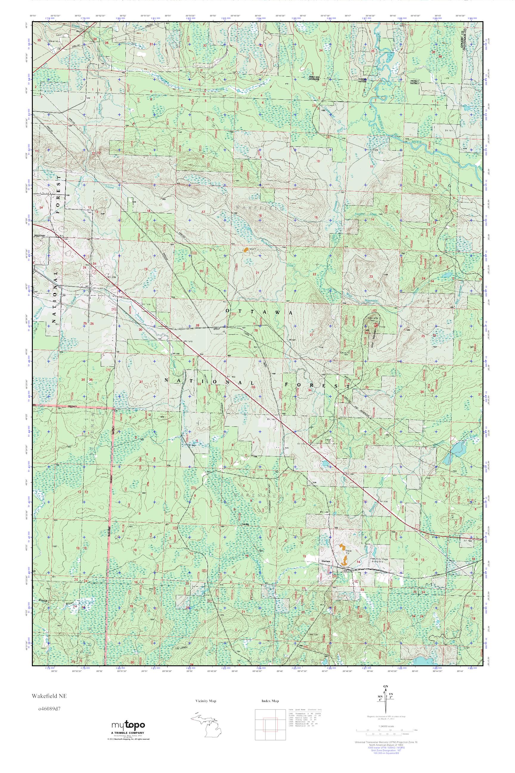 MyTopo Wakefield NE, Michigan USGS Quad Topo Map