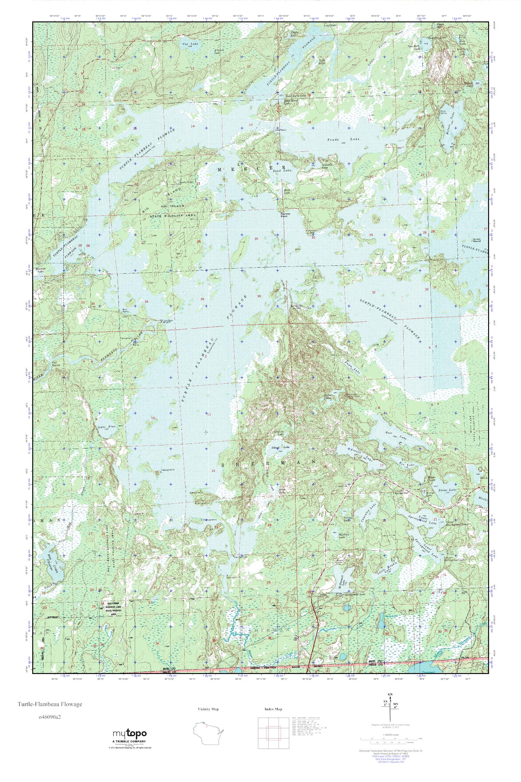 MyTopo TurtleFlambeau Flowage, Wisconsin USGS Quad Topo Map