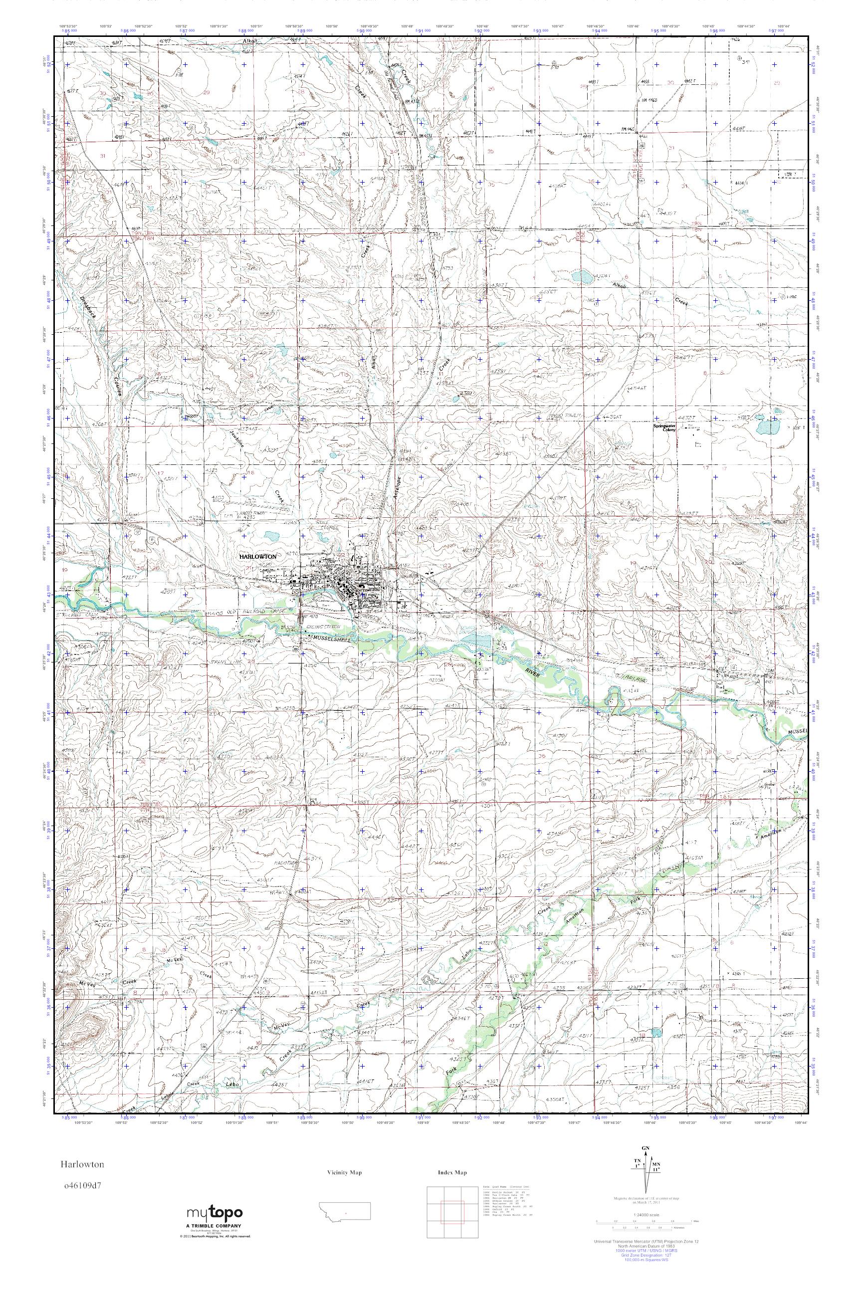 MyTopo Harlowton, Montana USGS Quad Topo Map