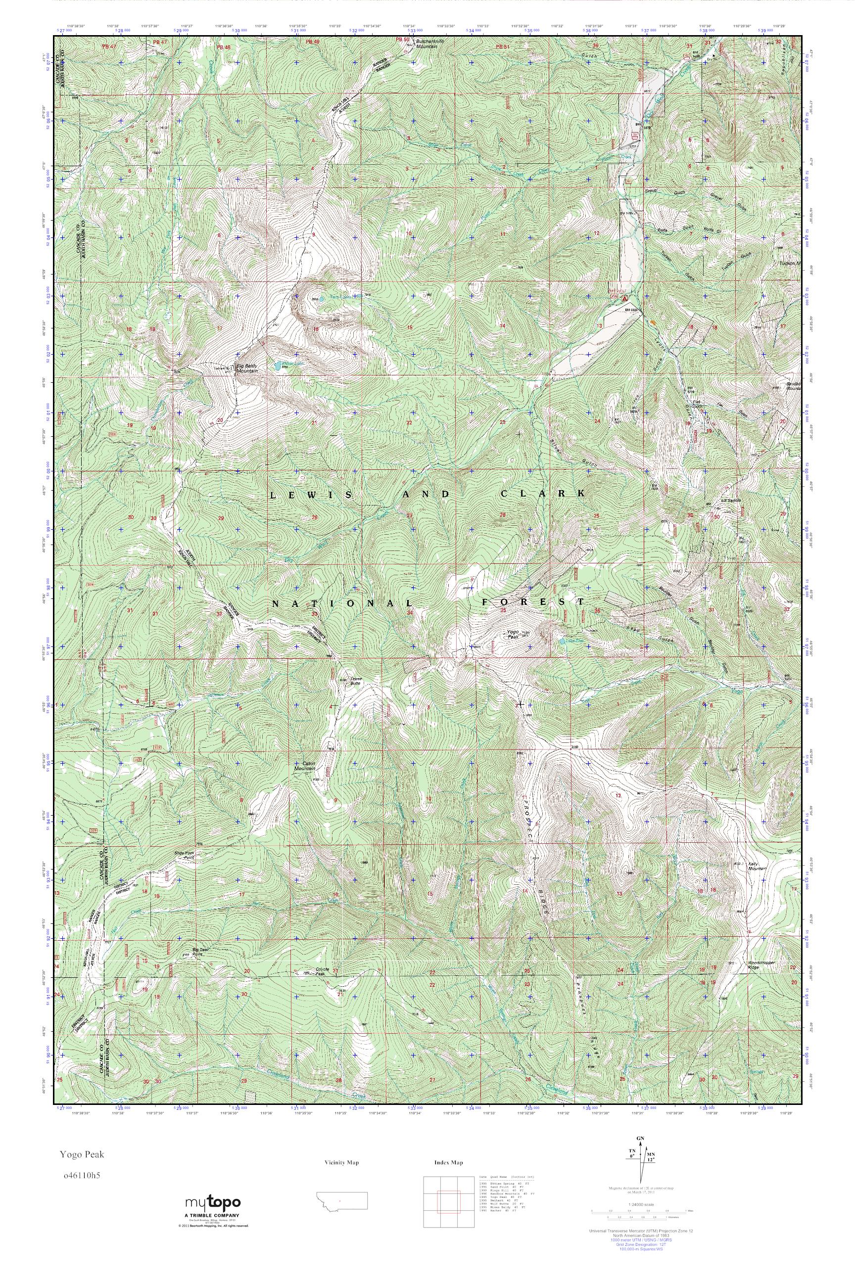 MyTopo Yogo Peak, Montana USGS Quad Topo Map