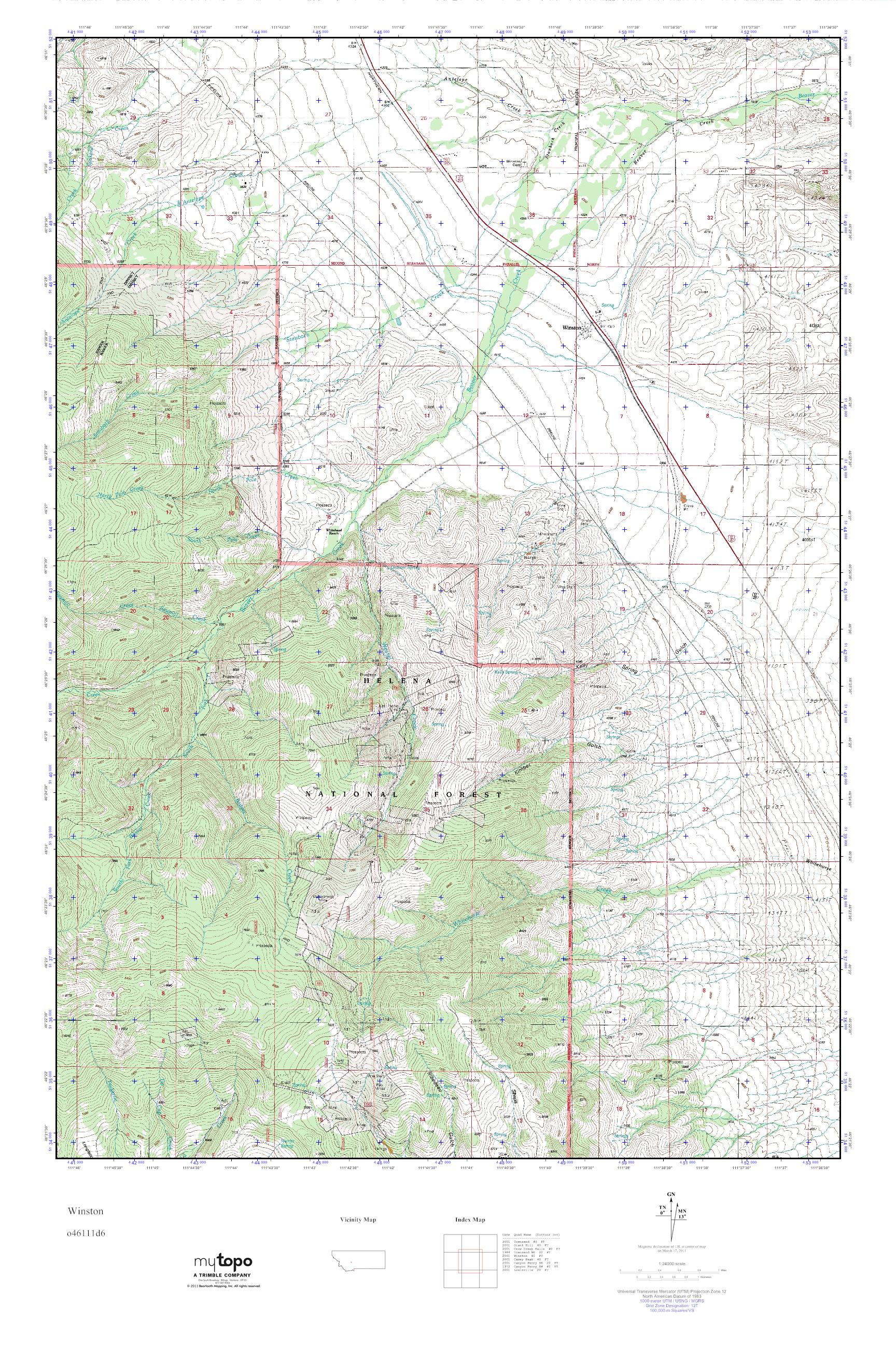 MyTopo Winston, Montana USGS Quad Topo Map