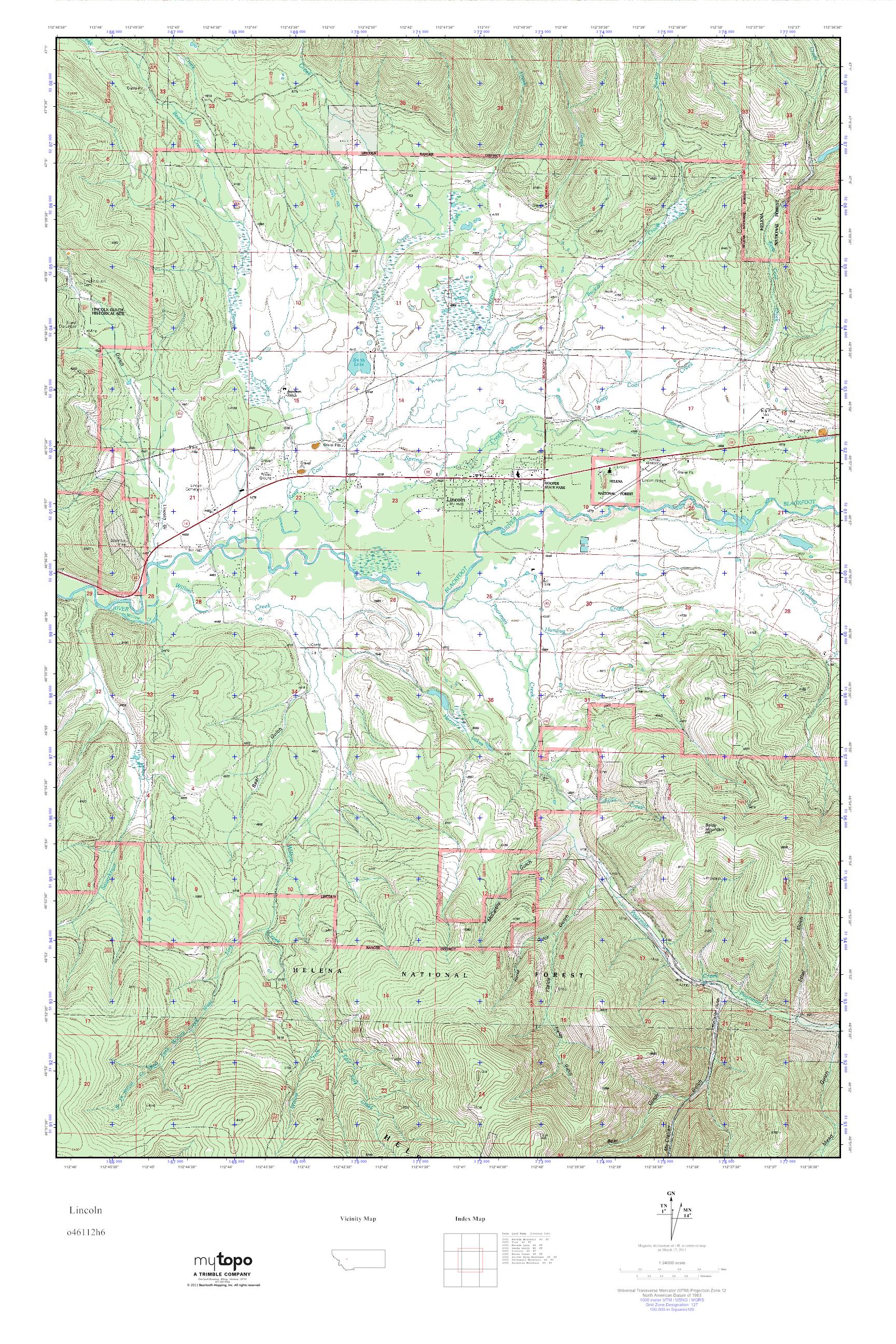 MyTopo Lincoln, Montana USGS Quad Topo Map
