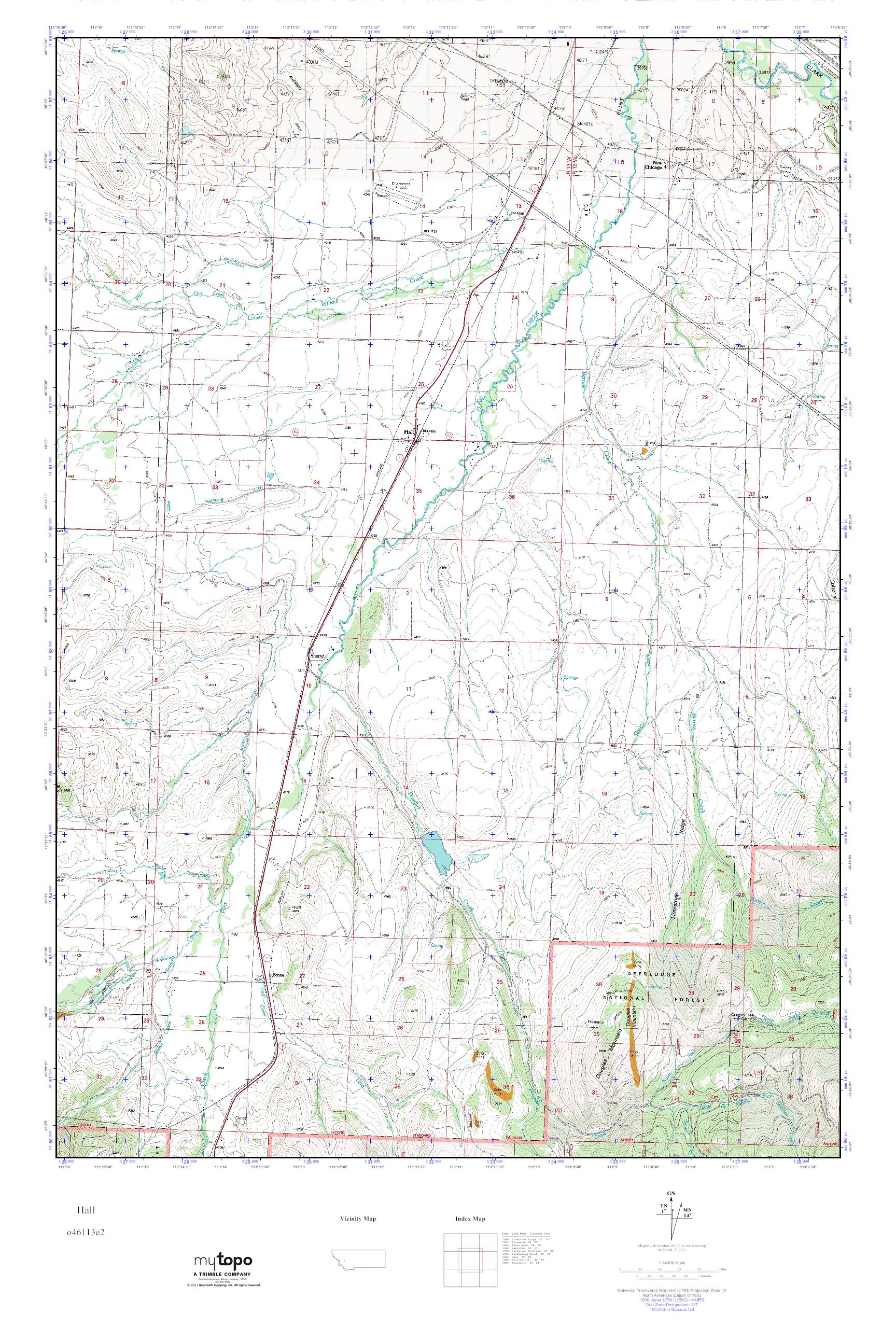 MyTopo Hall, Montana USGS Quad Topo Map
