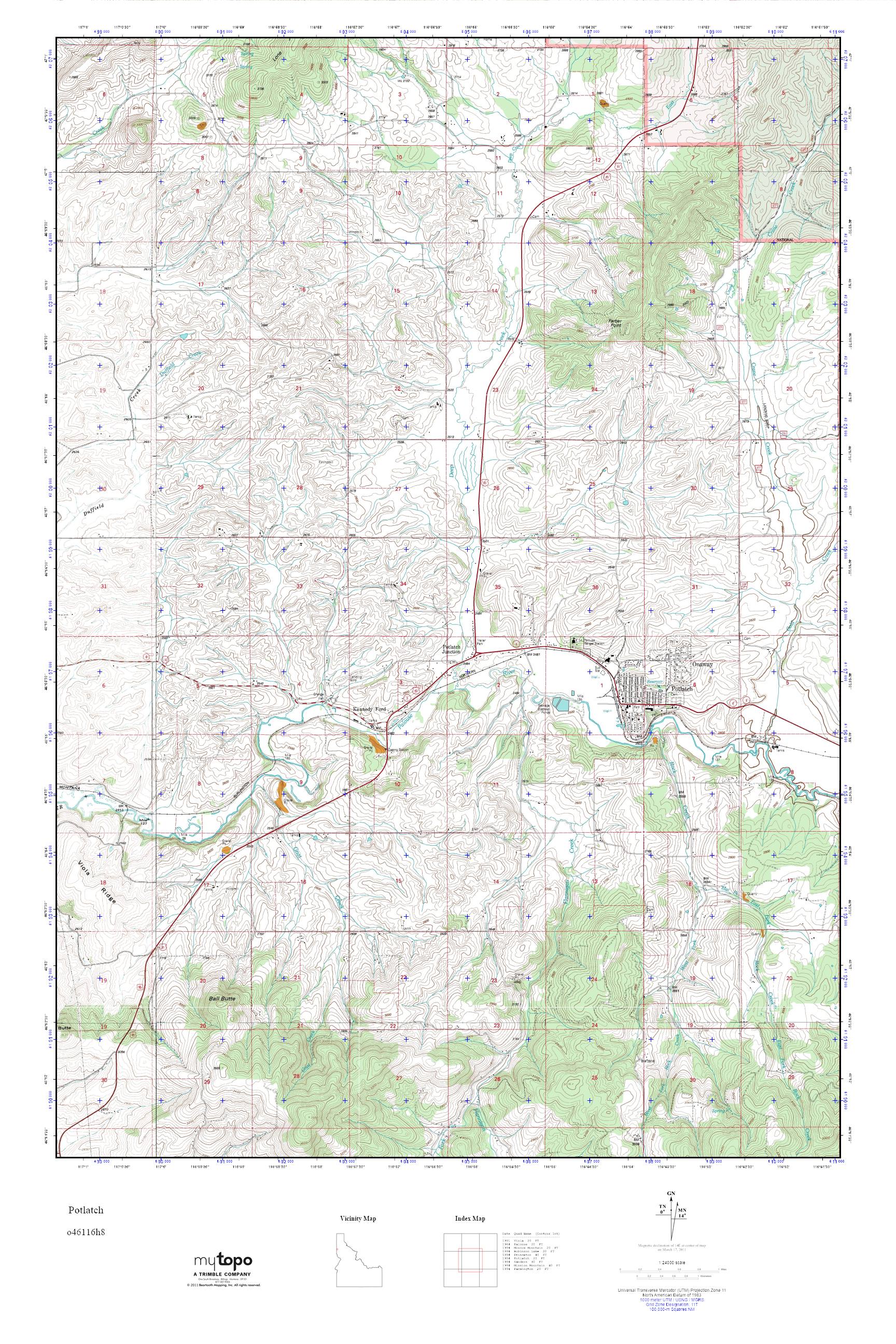 MyTopo Potlatch, Idaho USGS Quad Topo Map