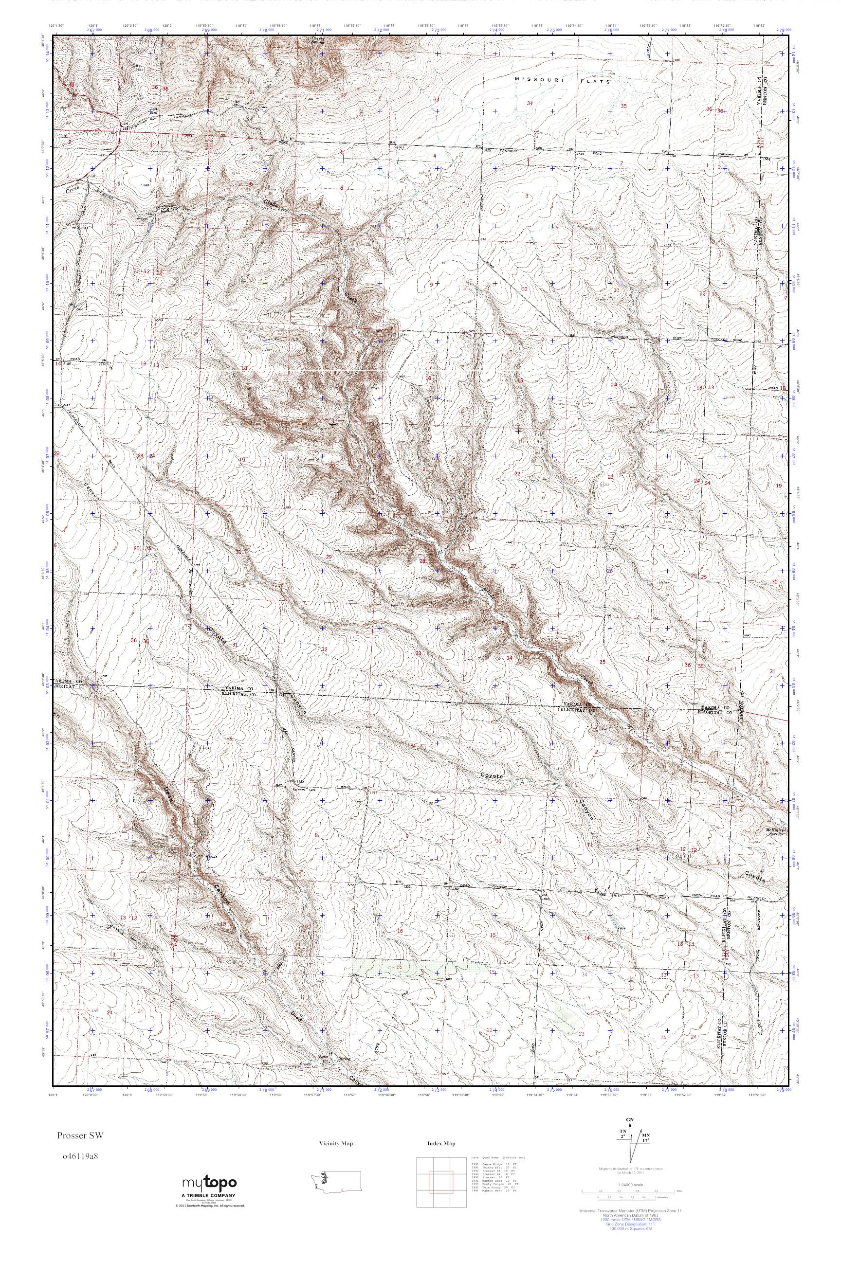 MyTopo Prosser SW, Washington USGS Quad Topo Map