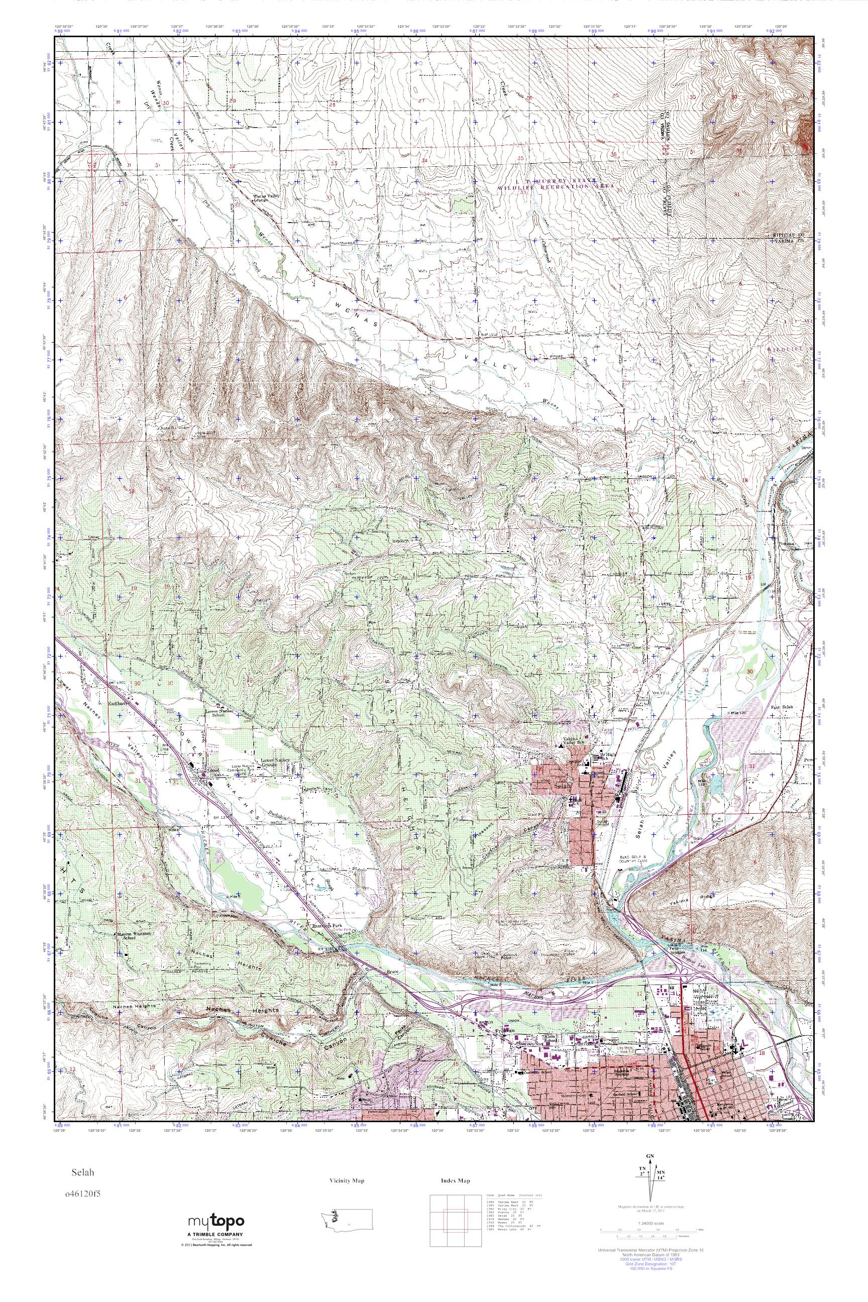 MyTopo Selah, Washington USGS Quad Topo Map