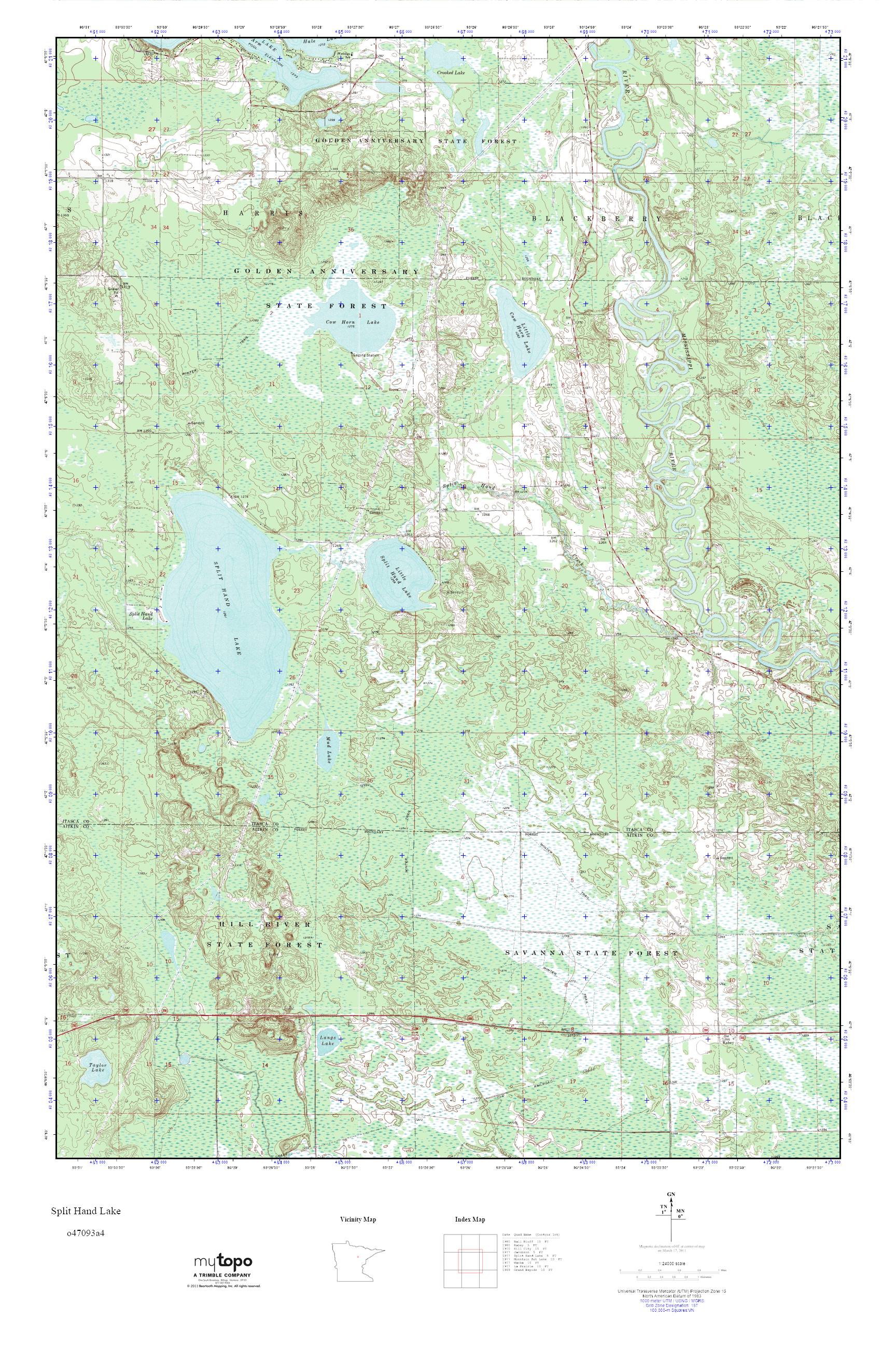 MyTopo Split Hand Lake, Minnesota USGS Quad Topo Map