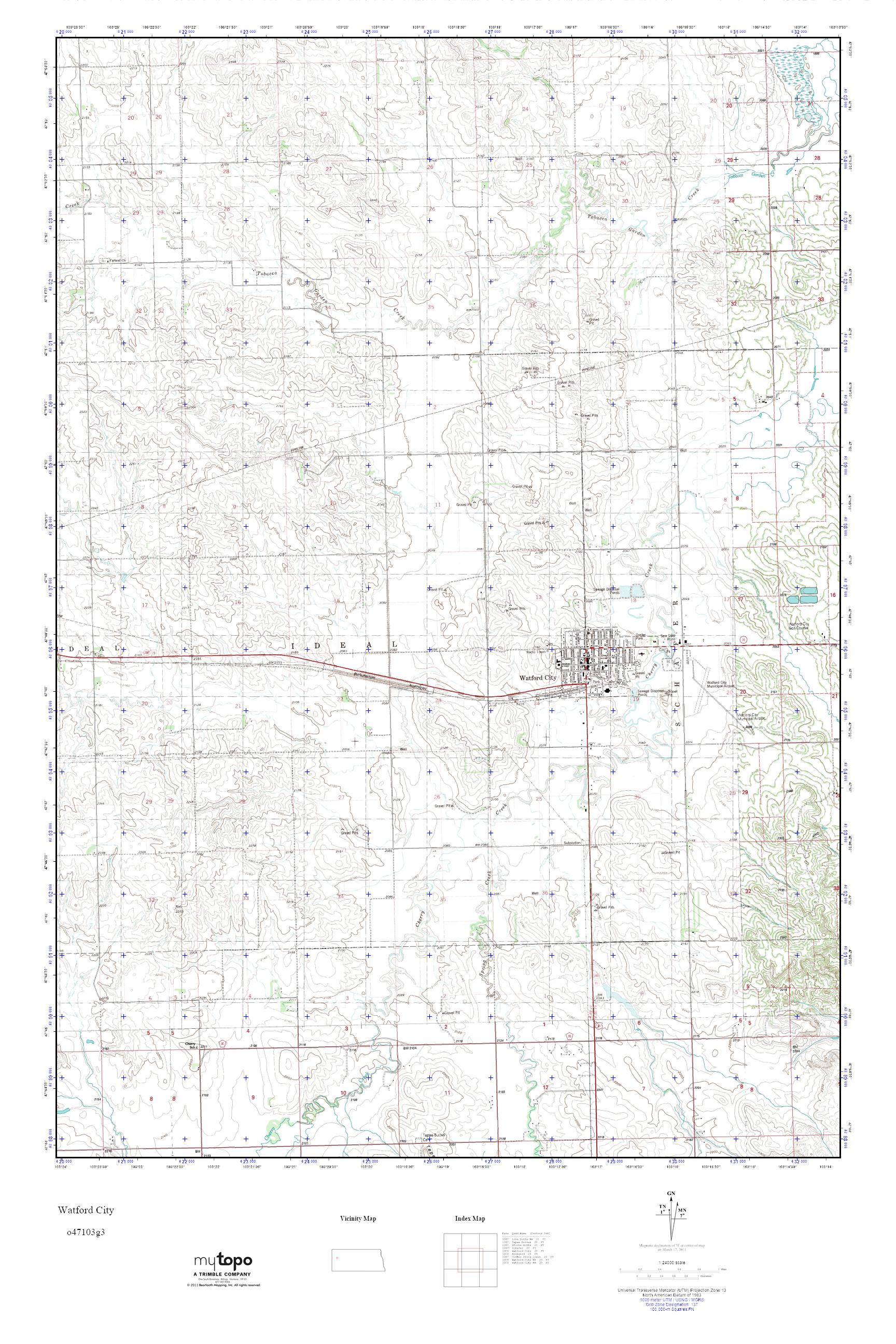 MyTopo Watford City, North Dakota USGS Quad Topo Map