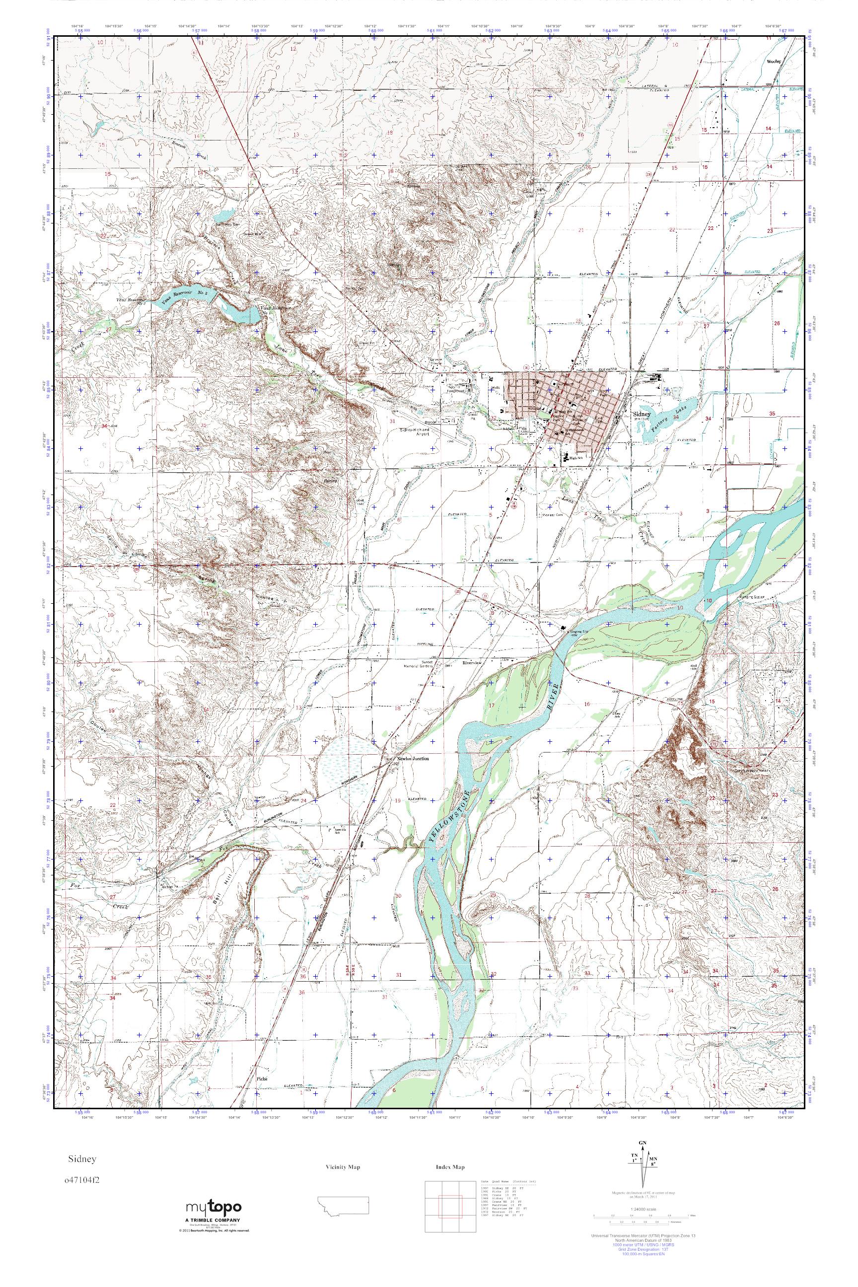 MyTopo Sidney, Montana USGS Quad Topo Map