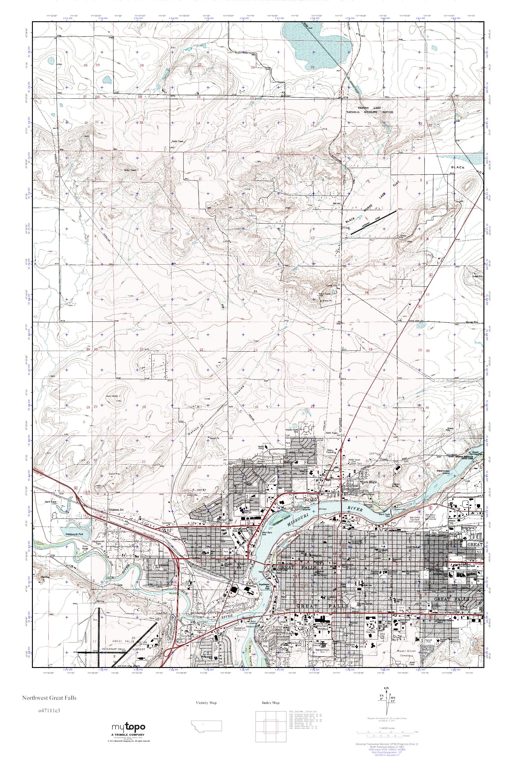 MyTopo Northwest Great Falls, Montana USGS Quad Topo Map