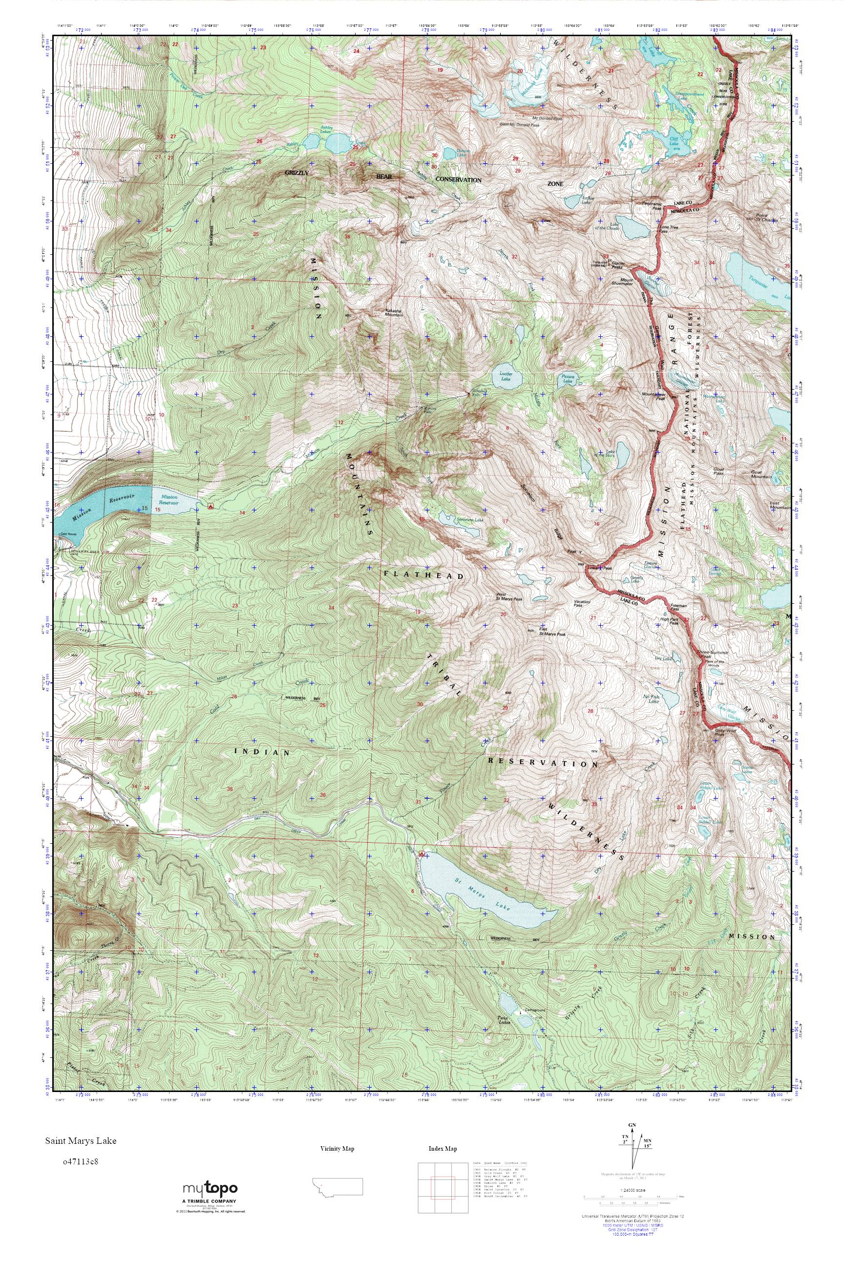 MyTopo Saint Marys Lake, Montana USGS Quad Topo Map