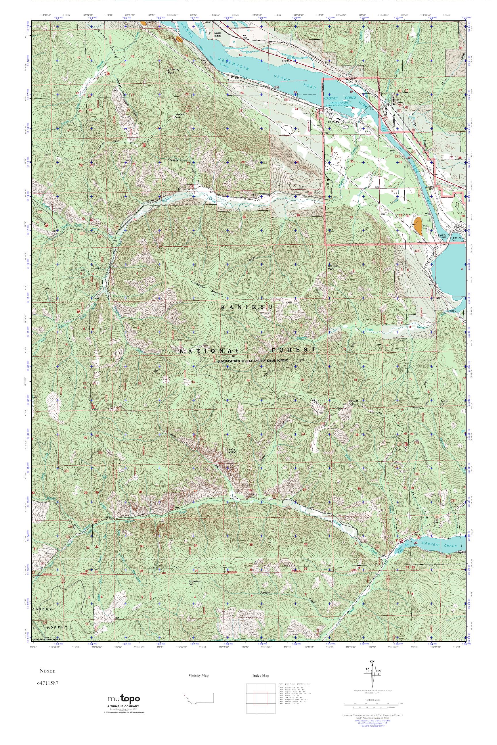 MyTopo Noxon, Montana USGS Quad Topo Map