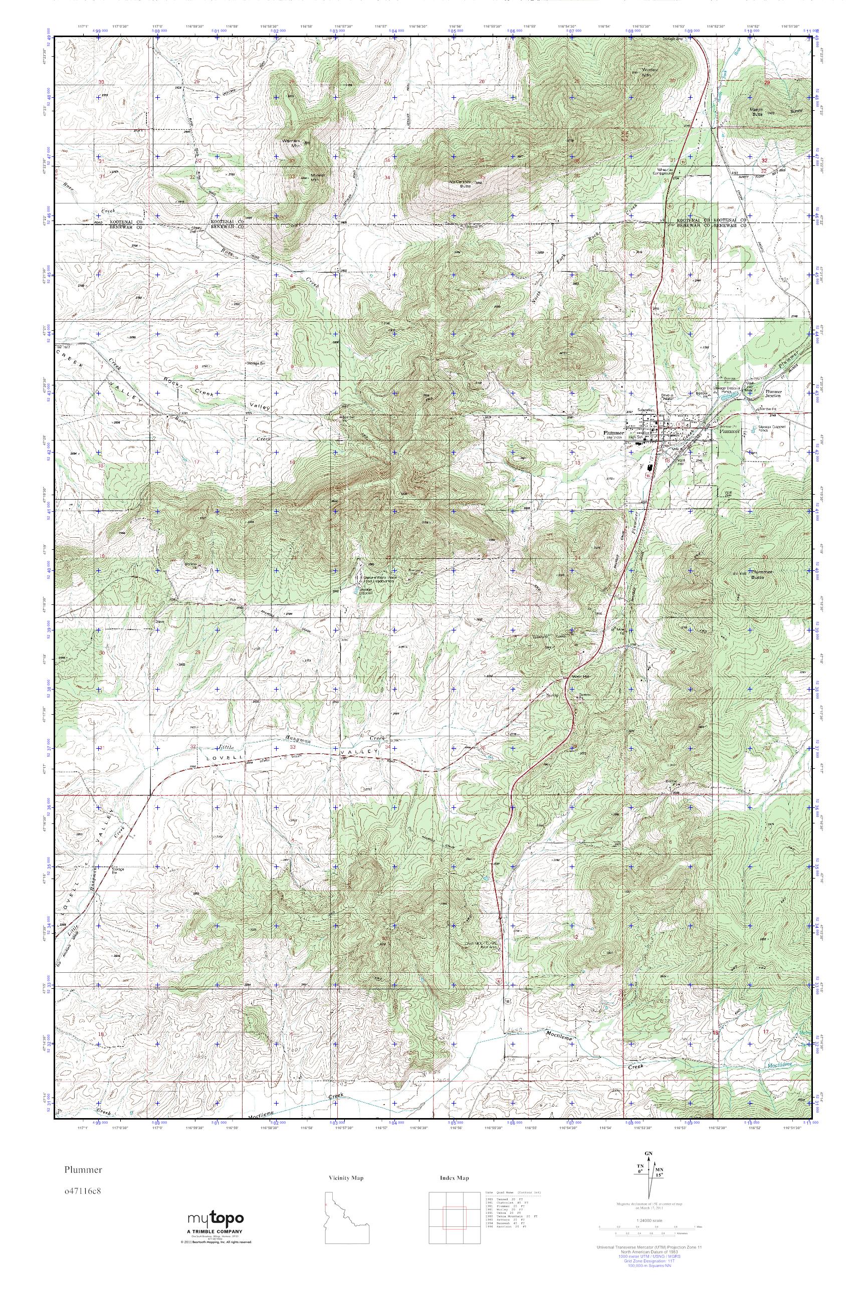 MyTopo Plummer, Idaho USGS Quad Topo Map