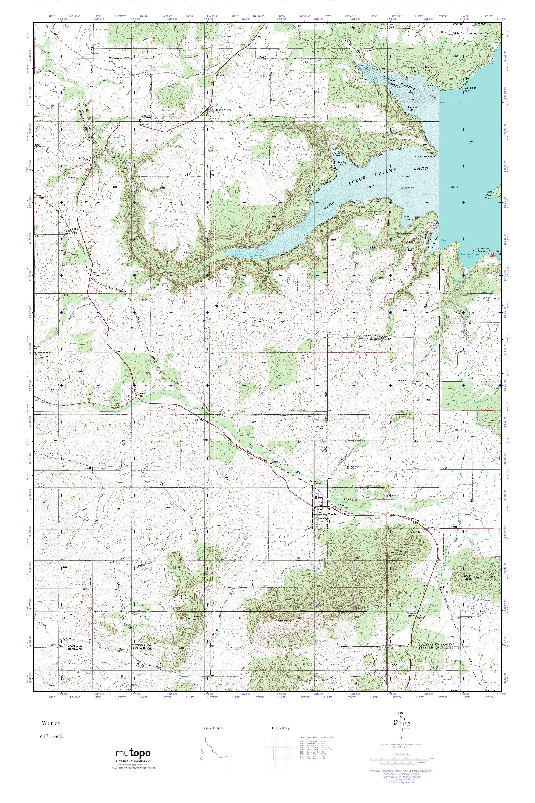 MyTopo Worley, Idaho USGS Quad Topo Map