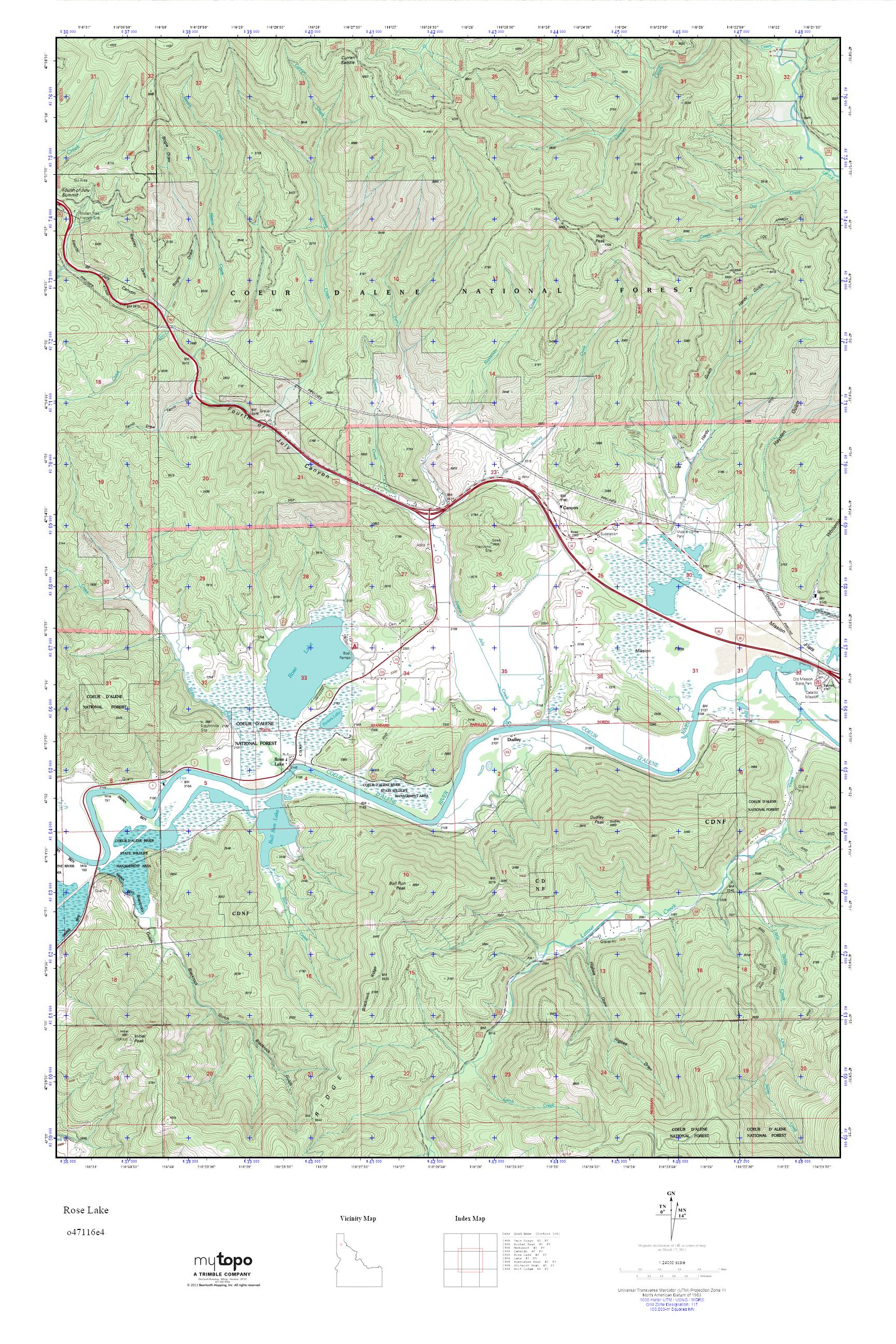 MyTopo Rose Lake, Idaho USGS Quad Topo Map