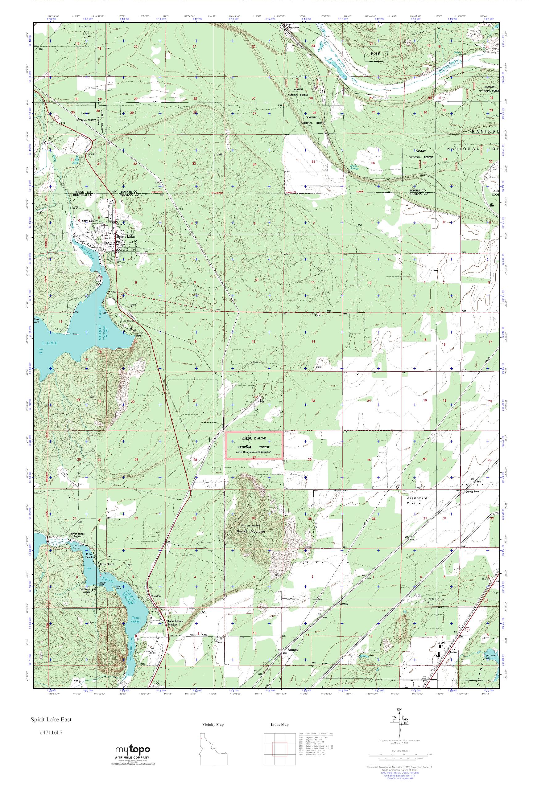 MyTopo Spirit Lake East, Idaho USGS Quad Topo Map