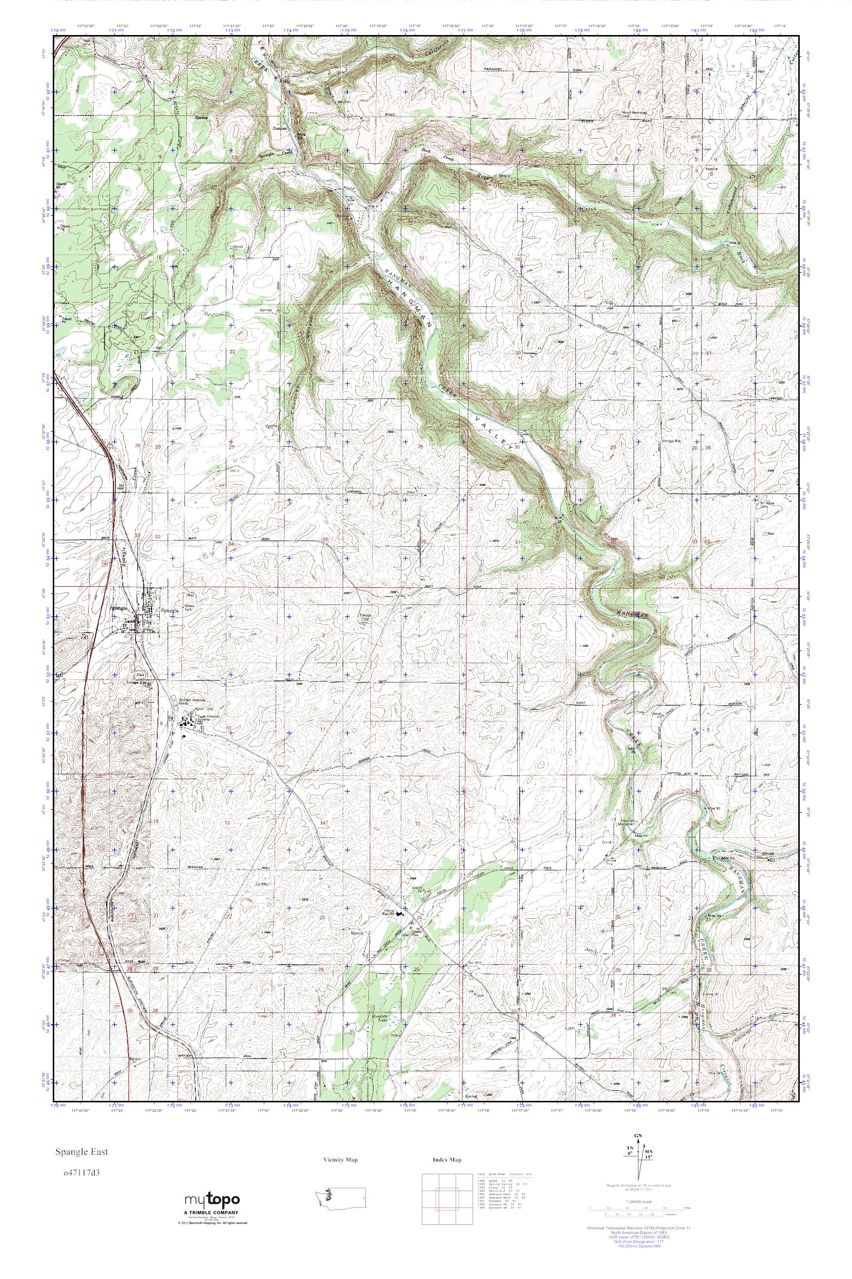 MyTopo Spangle East, Washington USGS Quad Topo Map