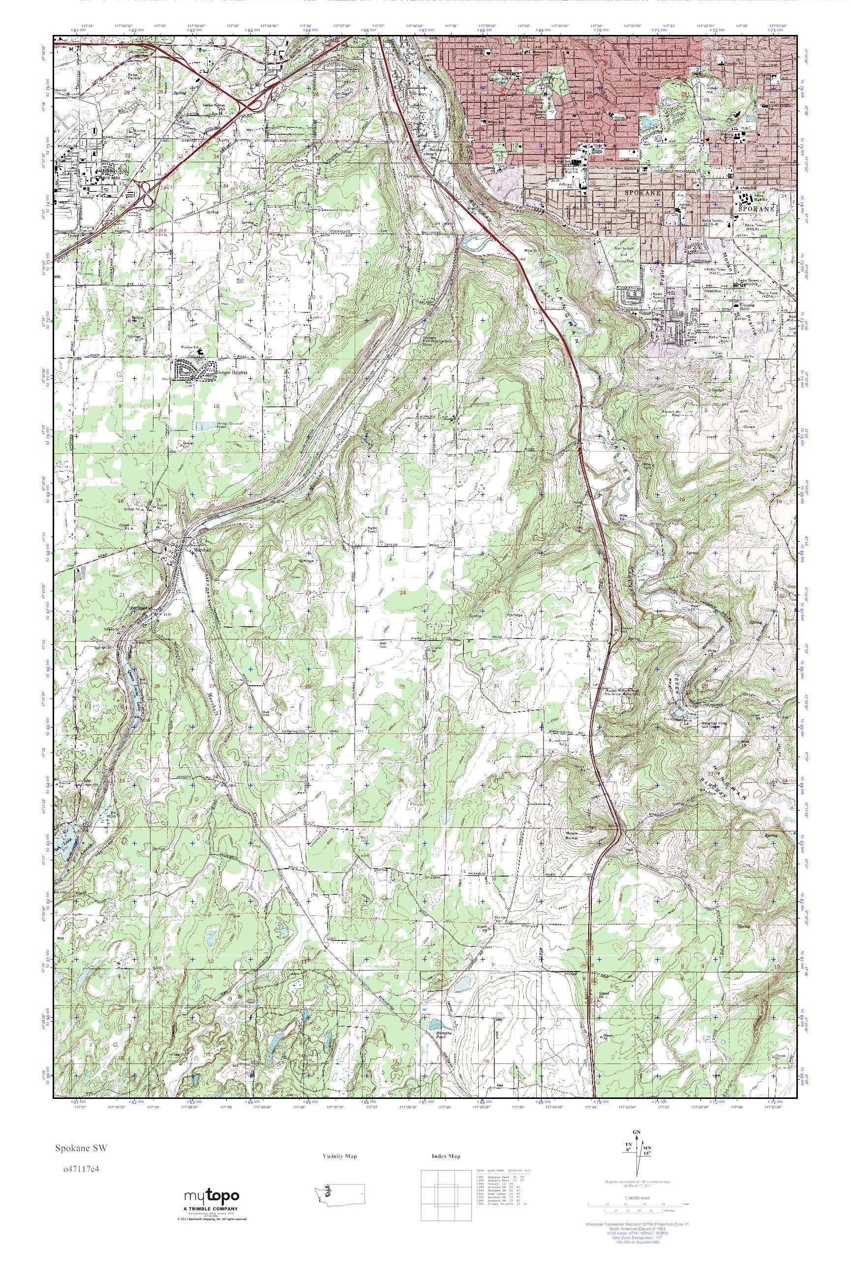 MyTopo Spokane SW, Washington USGS Quad Topo Map