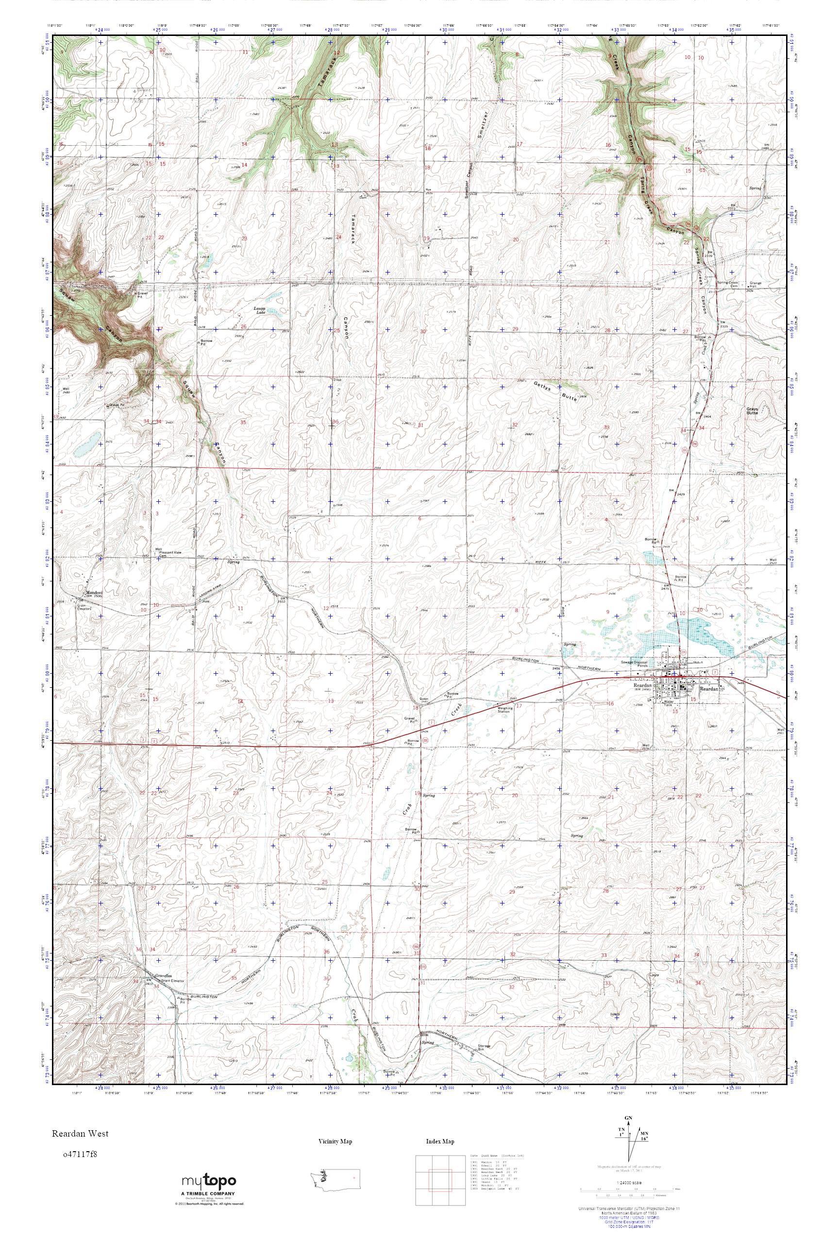 MyTopo Reardan West, Washington USGS Quad Topo Map