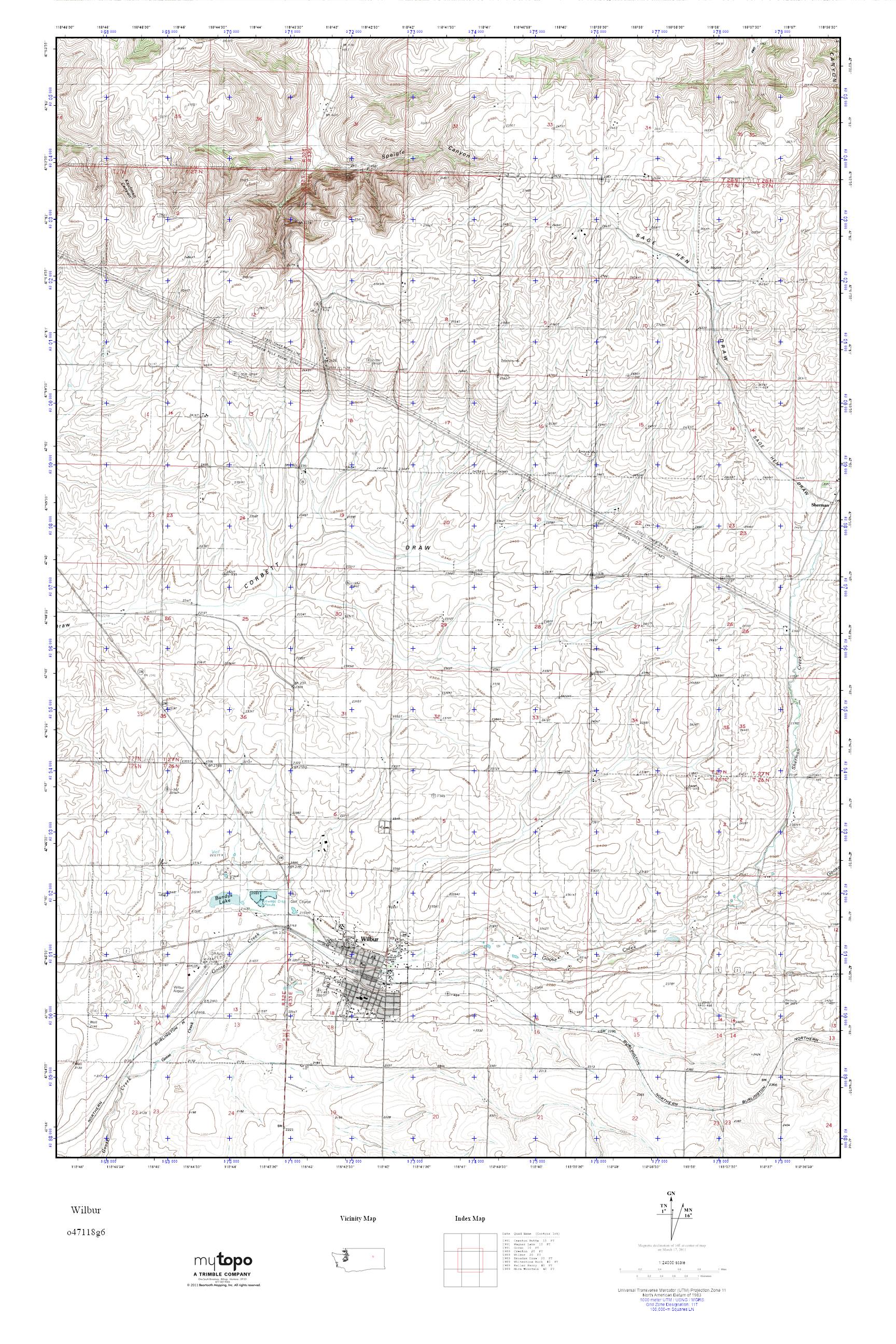 MyTopo Wilbur, Washington USGS Quad Topo Map